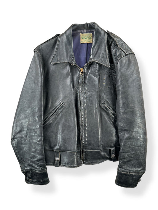 Front of Vintage Sport Togs Police Leather Jacket SZ 46