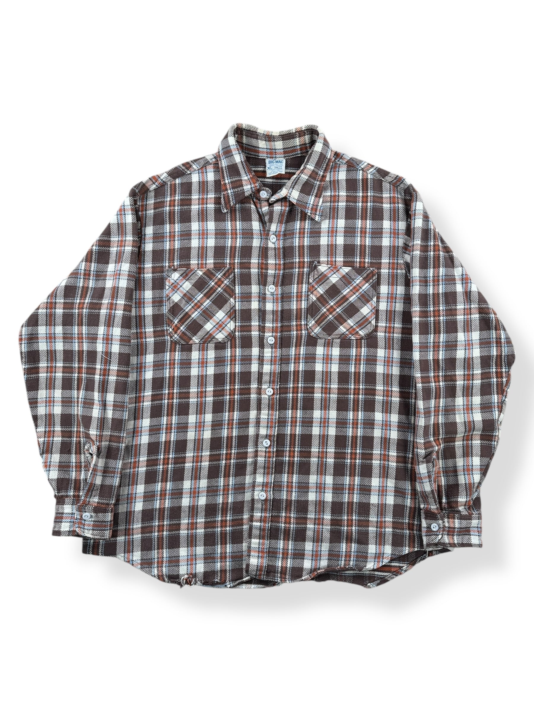 Front of Vintage Brown Orange Plaid Big Mac Cotton Flannel SZ XL Tall