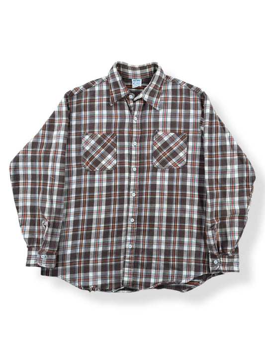 Front of Vintage Brown Orange Plaid Big Mac Cotton Flannel SZ XL Tall