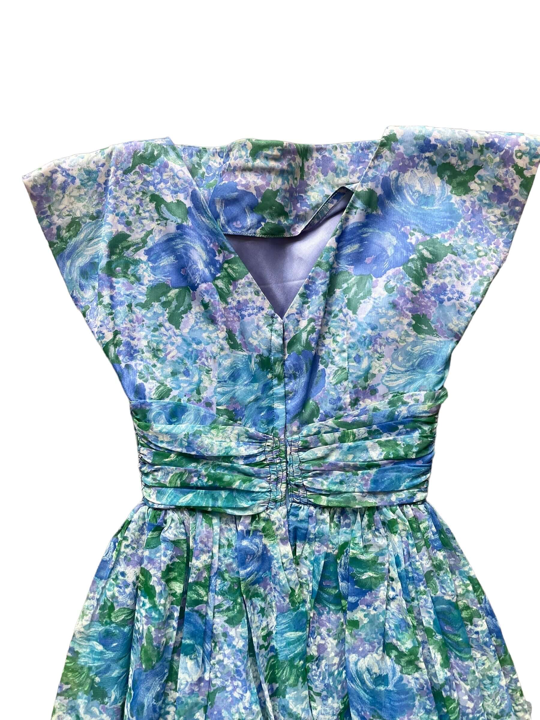 Back top view of Vintage 1950s Formal Blue Floral Dress SZ XS | Seattle True Vintage Dresses | Barn Owl Vintage Ladies Clothing