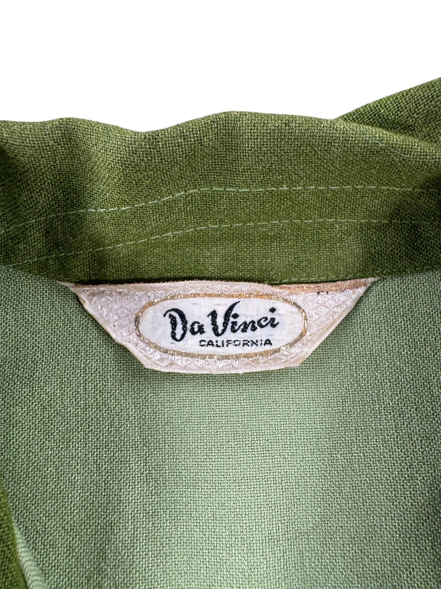 Tag on Vintage Davinci Green Two Tone Loop Collar Shirt SZ M