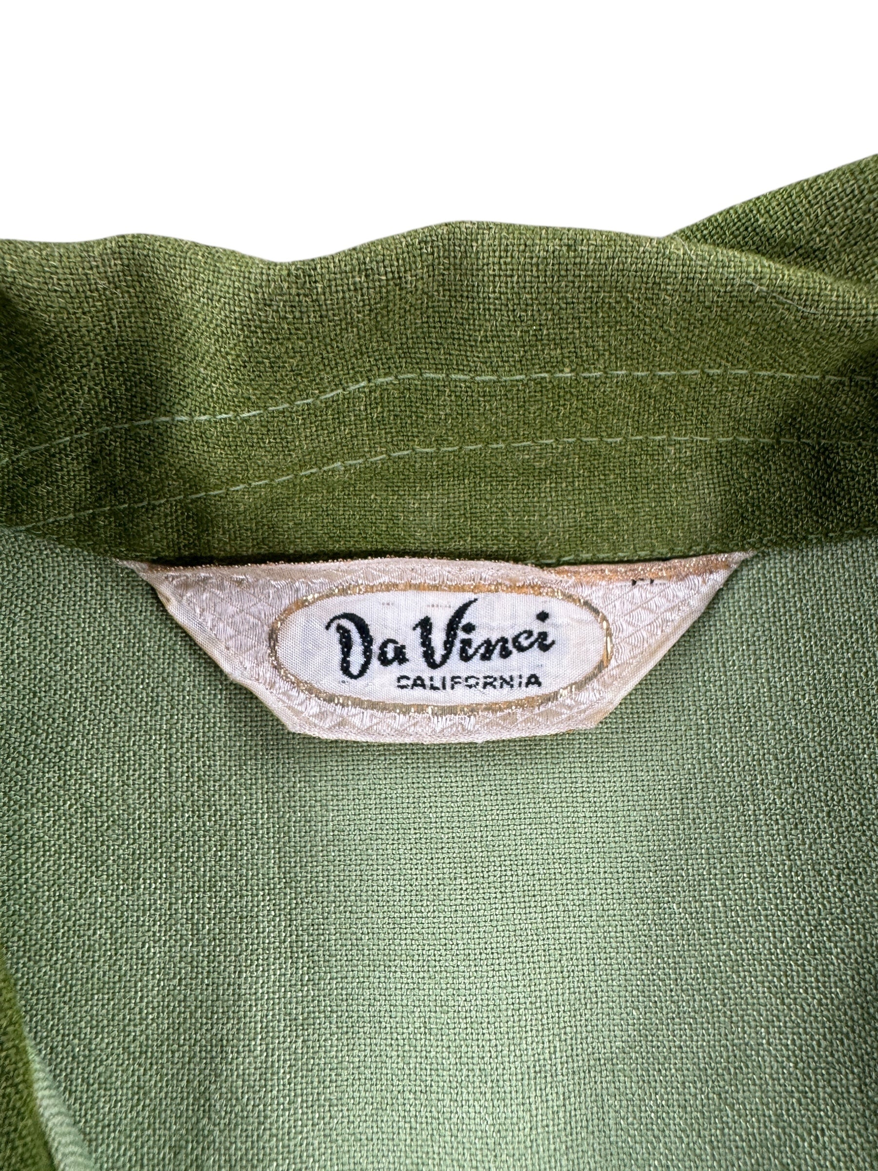 Tag on Vintage Davinci Green Two Tone Loop Collar Shirt SZ M