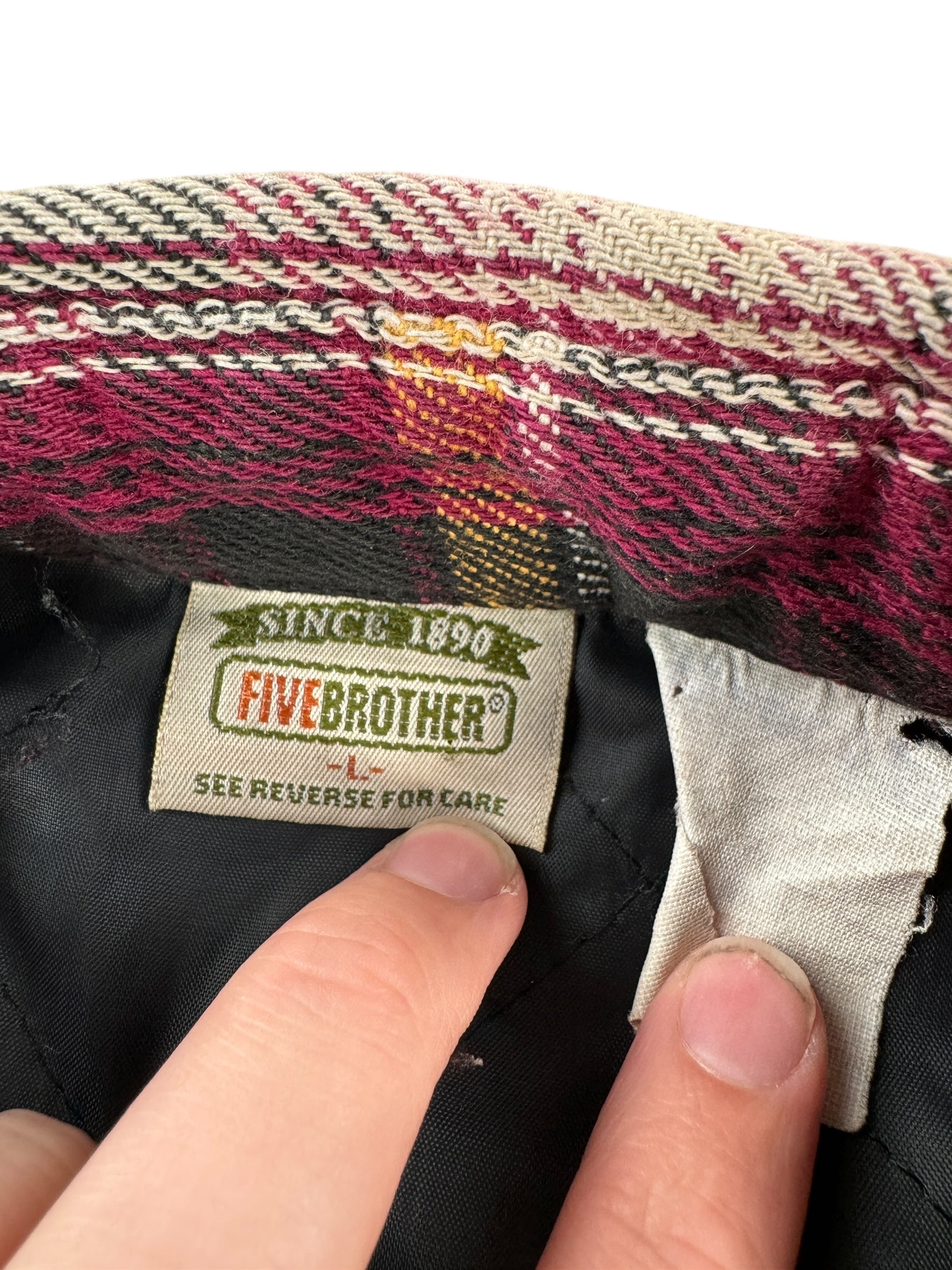 Tag on Vintage Quilted Five Brothers Flannel SZ L