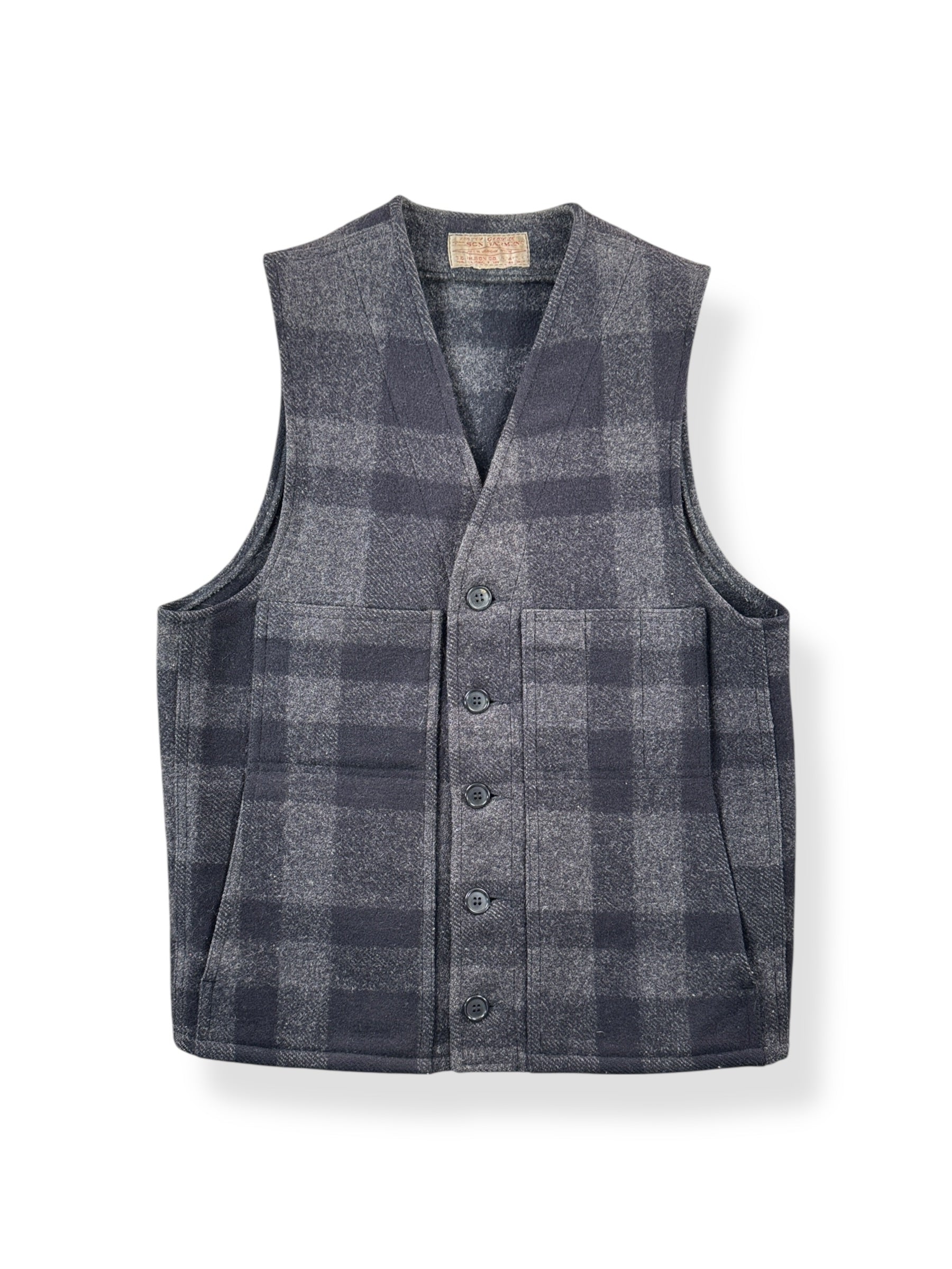 Front of Vintage Charcoal Plaid Filson Vest SZ S