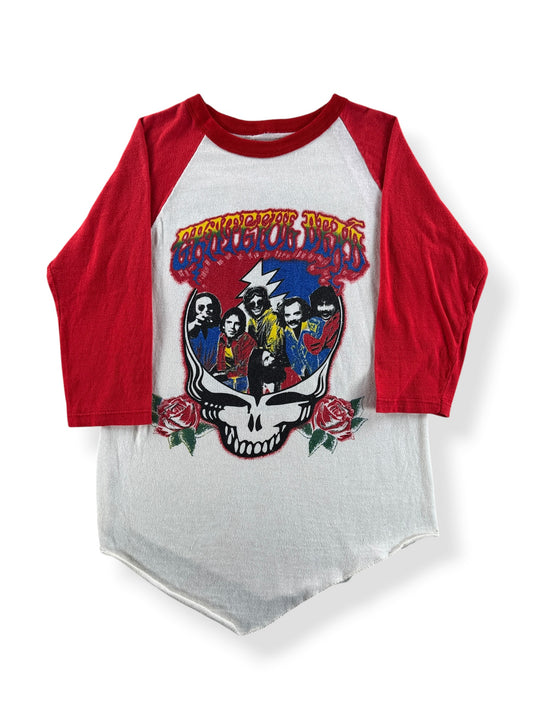 Front of Vintage Grateful Dead Let's Boogie Parking Lot Boot Raglan Tee SZ S