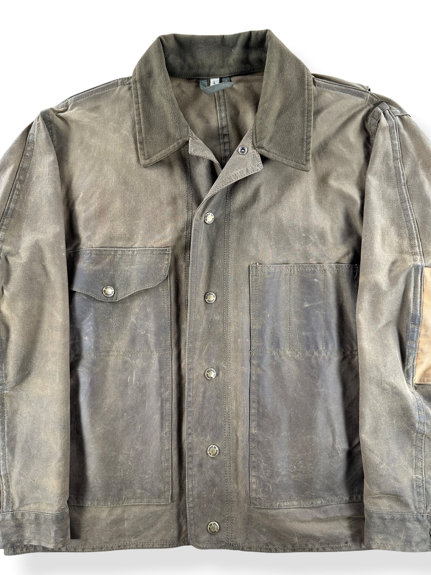 Front Close Up of Filson Style 420 Tin Cloth Jacket SZ L
