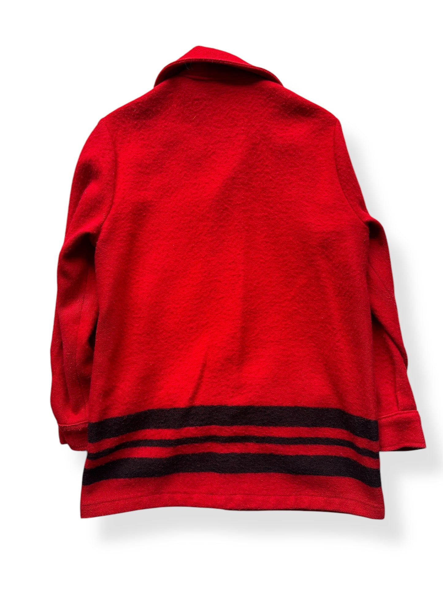 Back of Vintage Woolrich Striped Red Blanket Coat SZ M