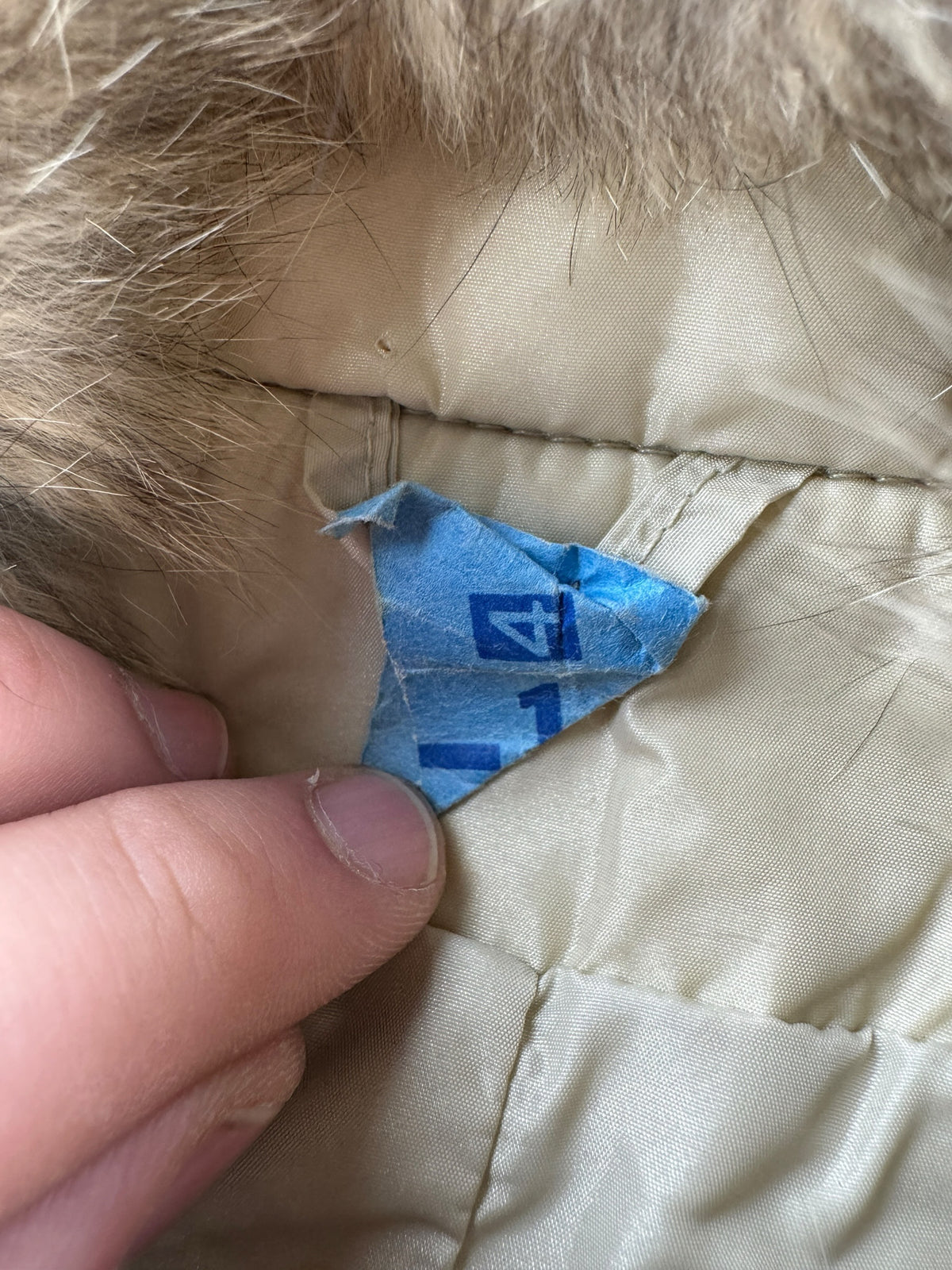 Dry cleaning tag on Vintage Ladies Fur Collared Brown Jacket Petite SZ M