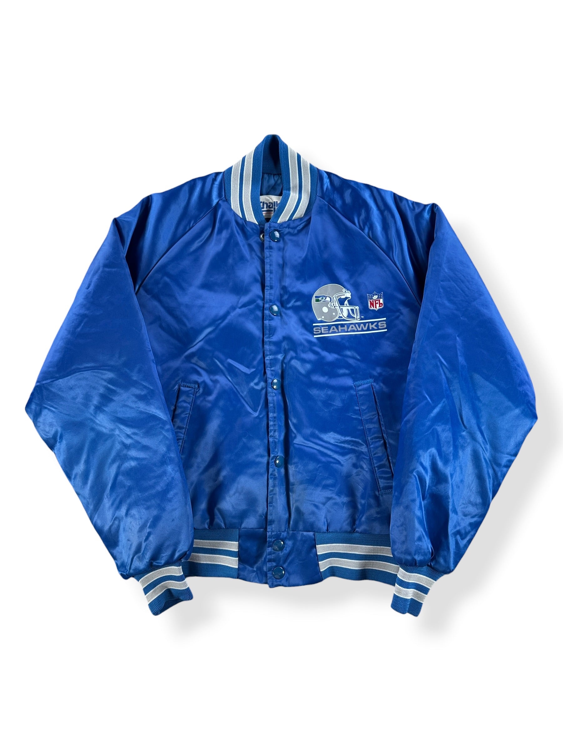 Front of Vintage Chalk Line Youth Seahawks Satin Jacket SZ 14/15 (Fits S)