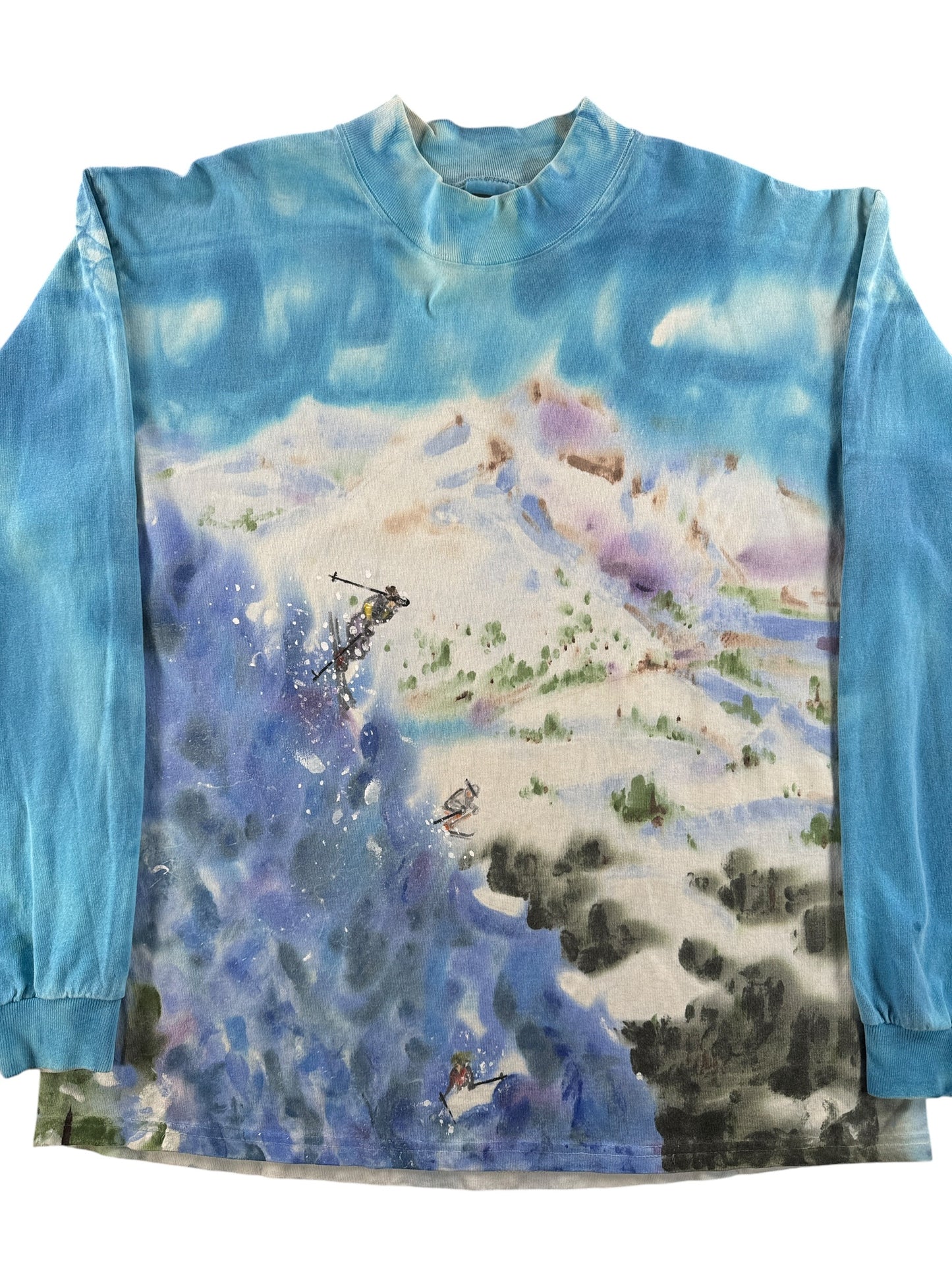 Front Close Up of Vintage Hand Painted Art Skier Tee SZ L