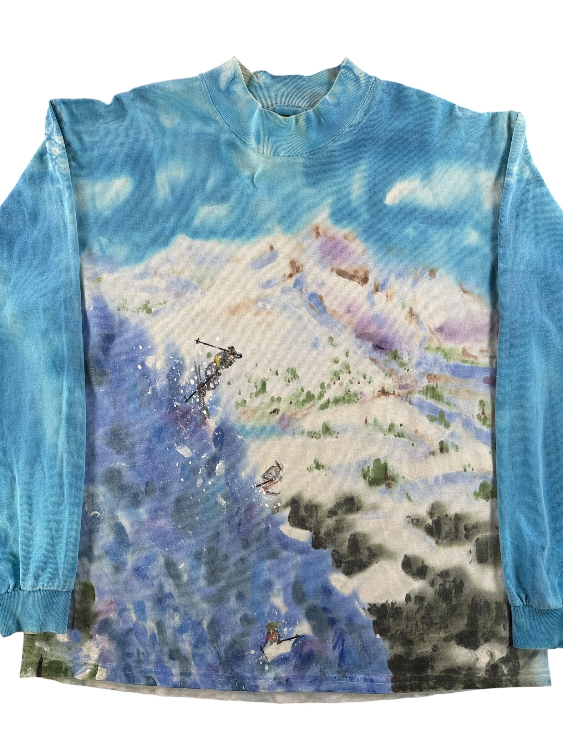 Front Close Up of Vintage Hand Painted Art Skier Tee SZ L