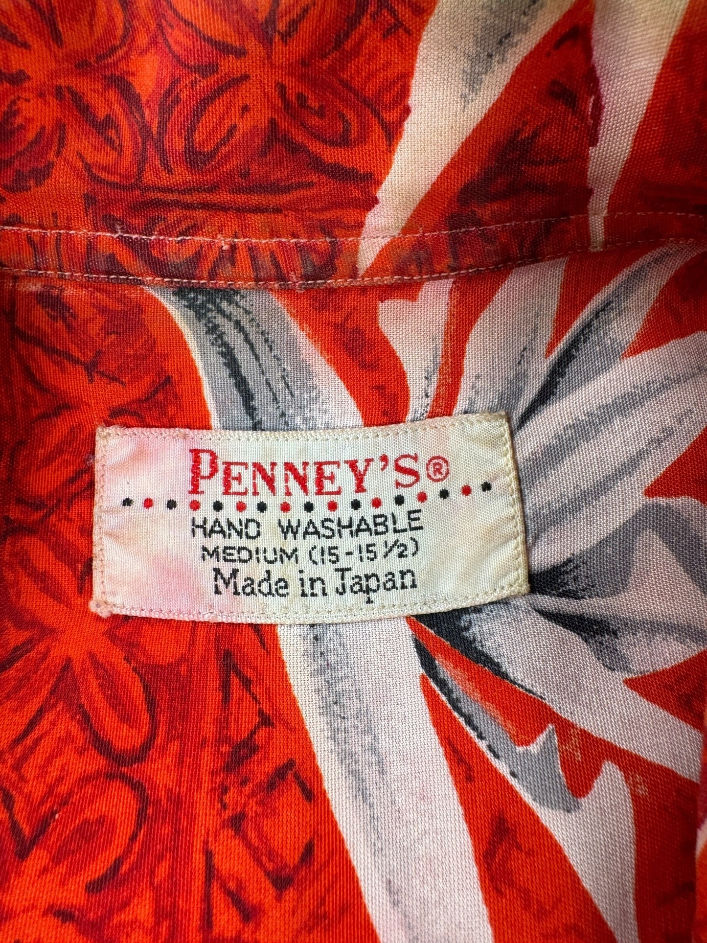 Tag on Vintage Penney's Bird of Paradise Rayon Aloha Shirt SZ M