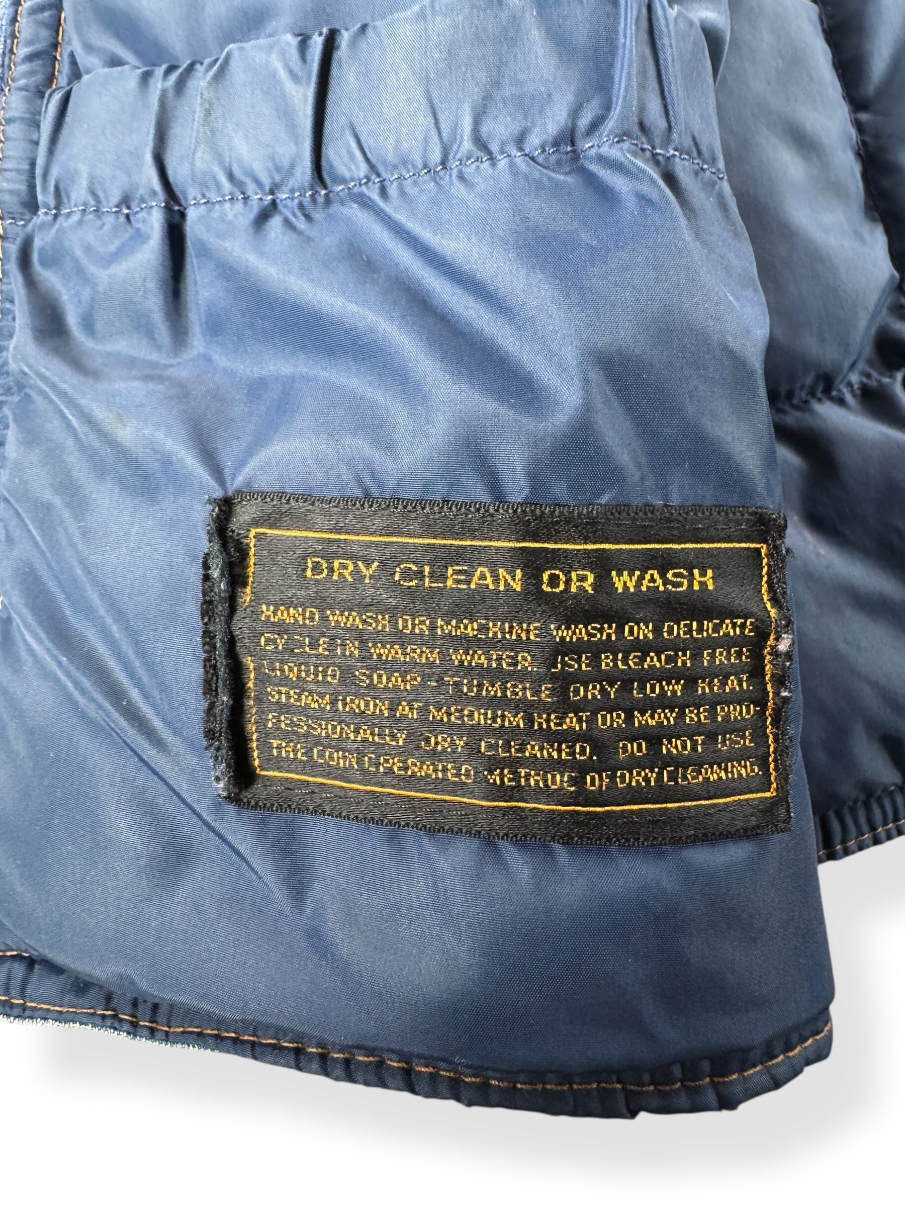 Label on Vintage Insulated Eddie Bauer Denim Vest SZ S