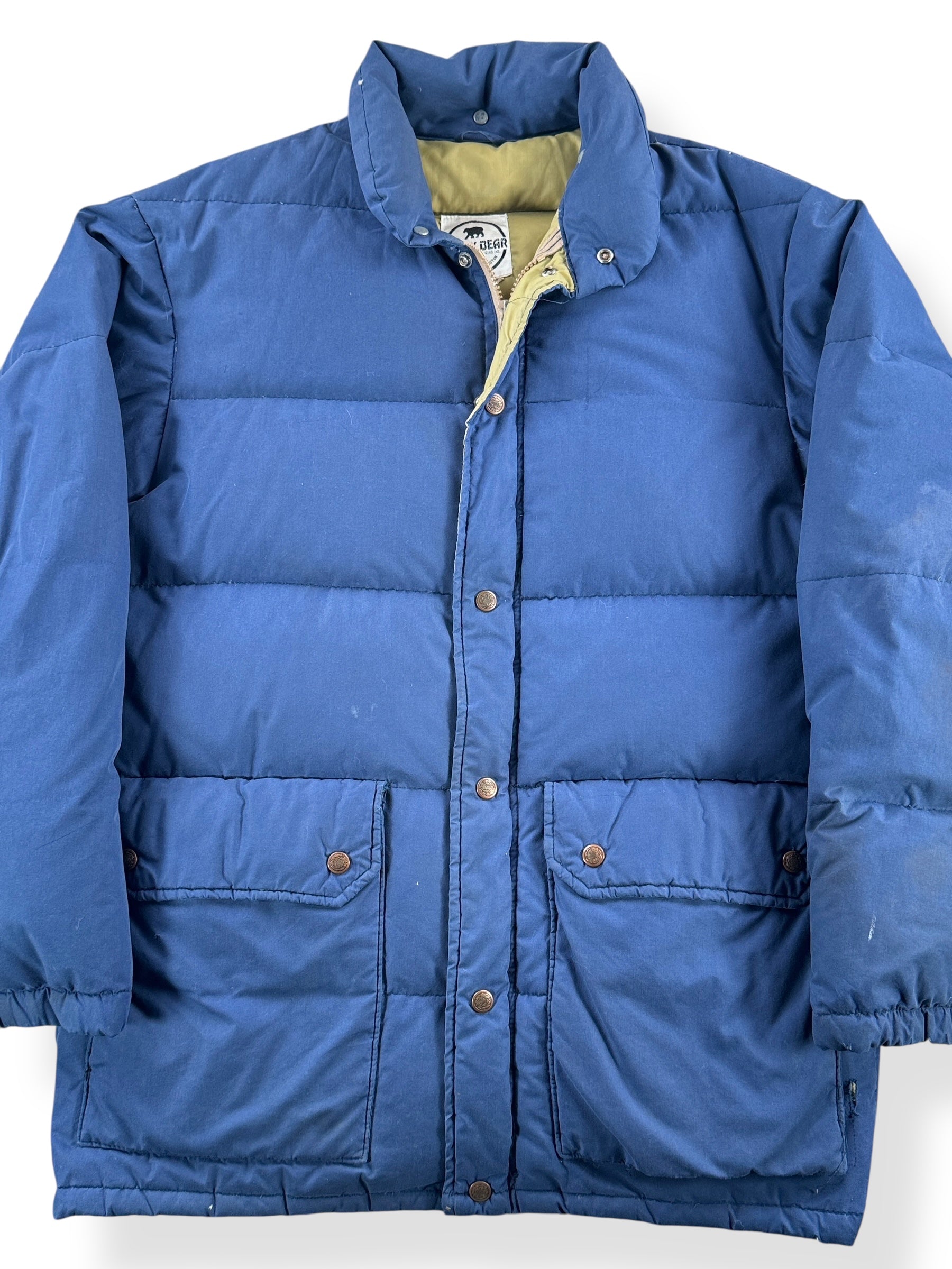 Front of Vintage 80s Era Black Bear Puffer Jacket SZ L AS IS