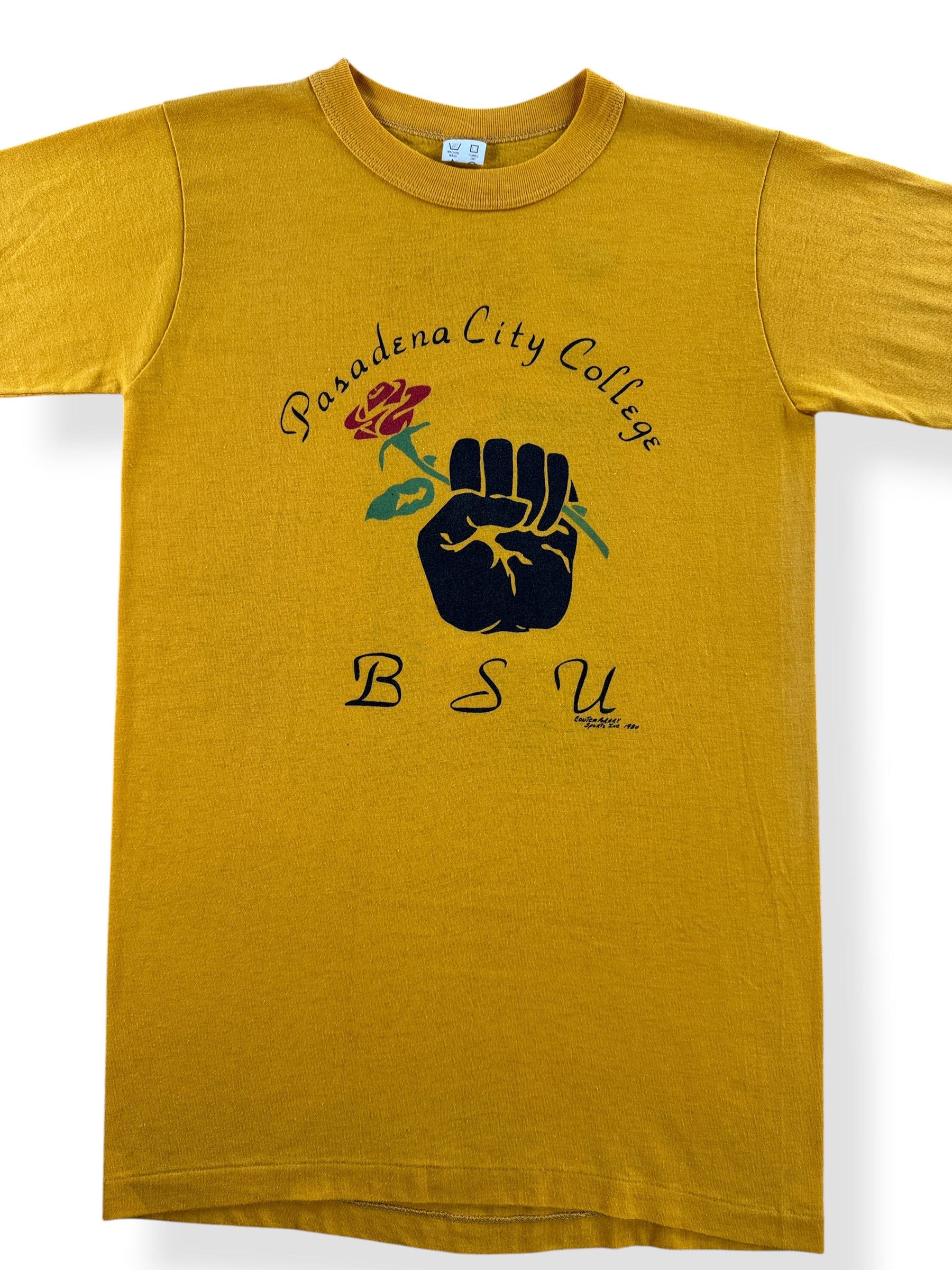 Front Close Up of Vintage Pasadena City College BSU '80 Tee SZ S (Fits XS)