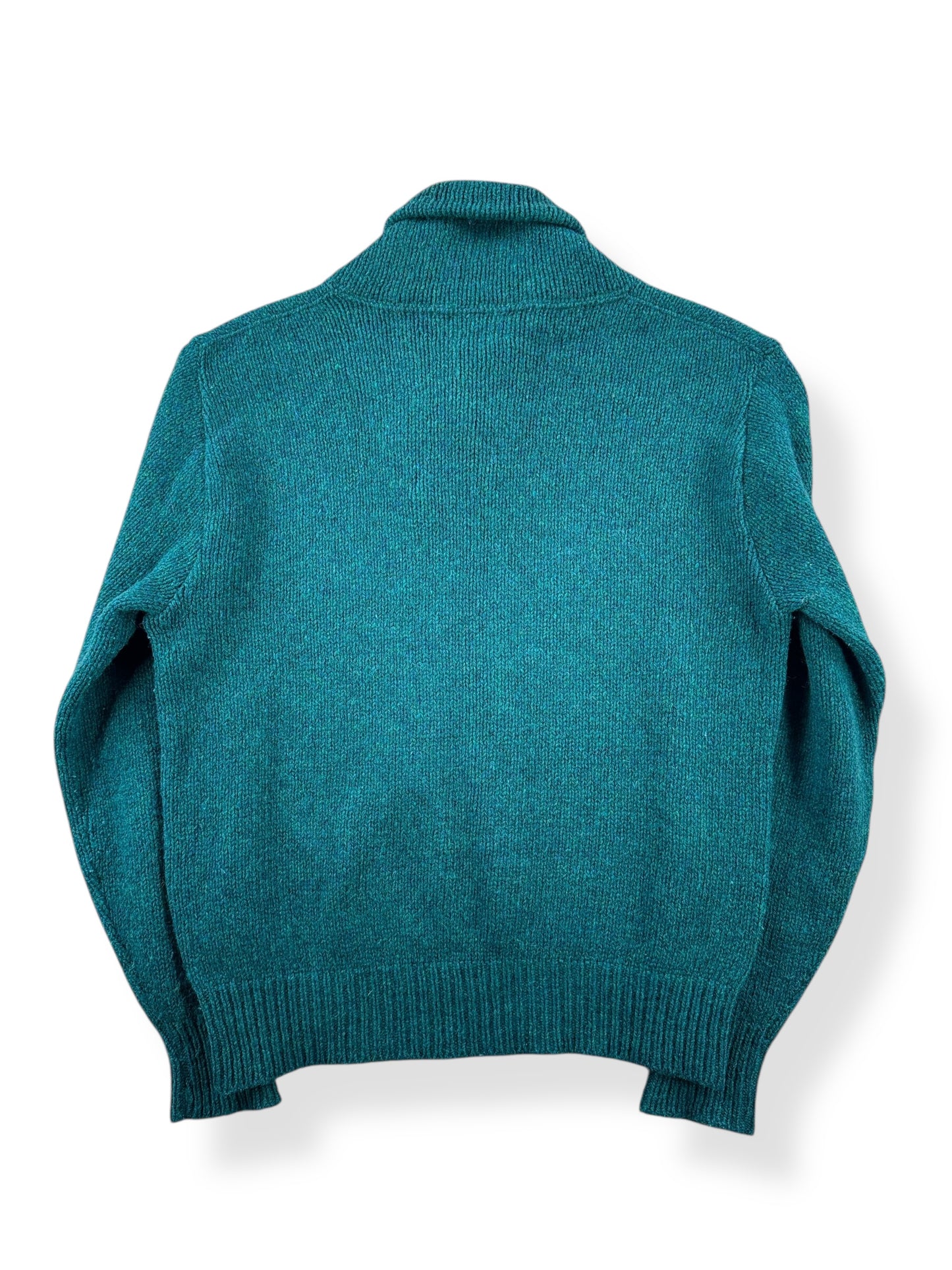 Back of Vintage Ladies L.L. Bean Kelly Green Wool Blend Shawl Collar Sweater SZ M