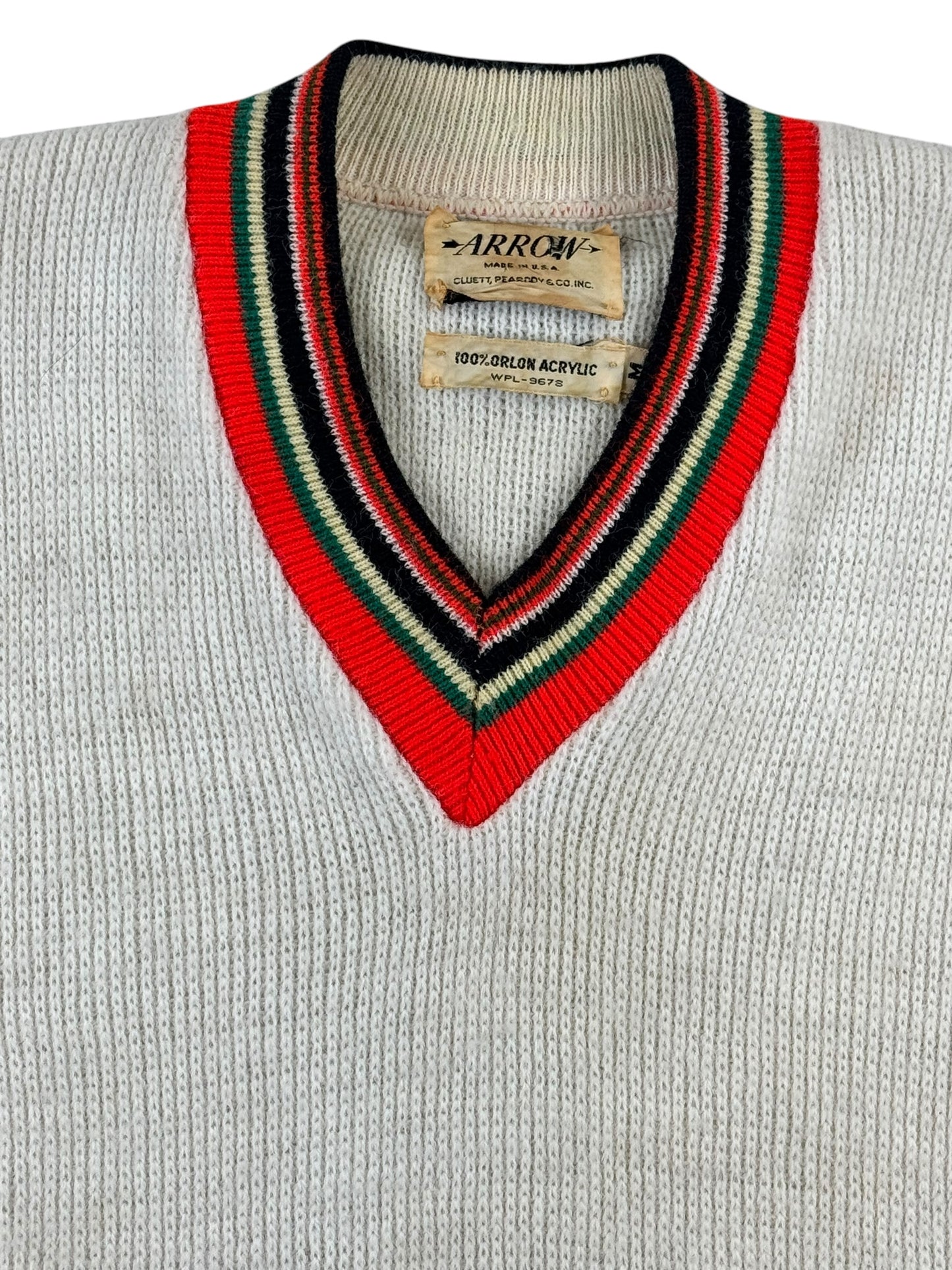 Collar view of 1950s Arrow Orlon V-Neck Sweater M