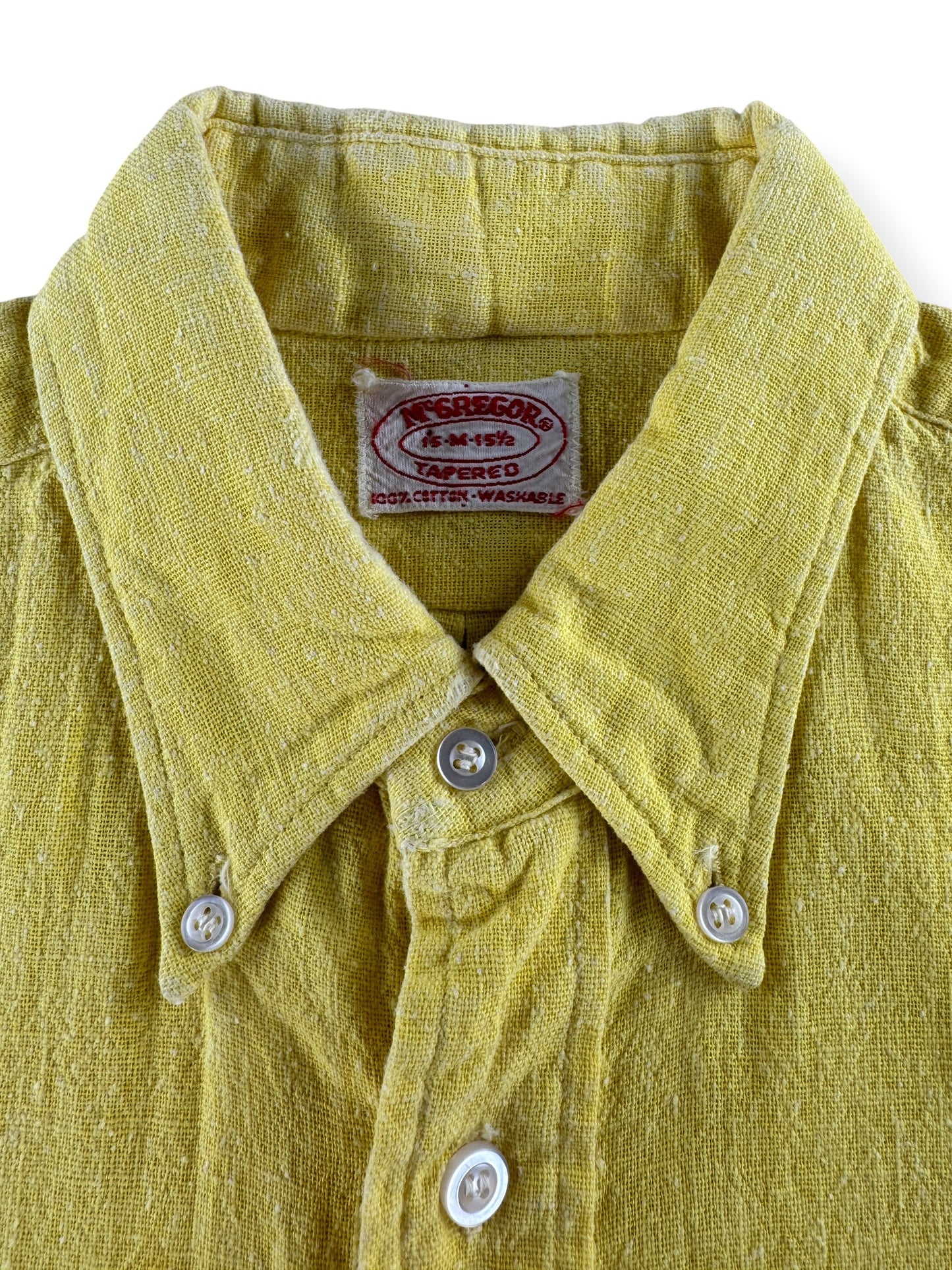Collar on Vintage McGregor Yellow 100% Cotton Shirt SZ M