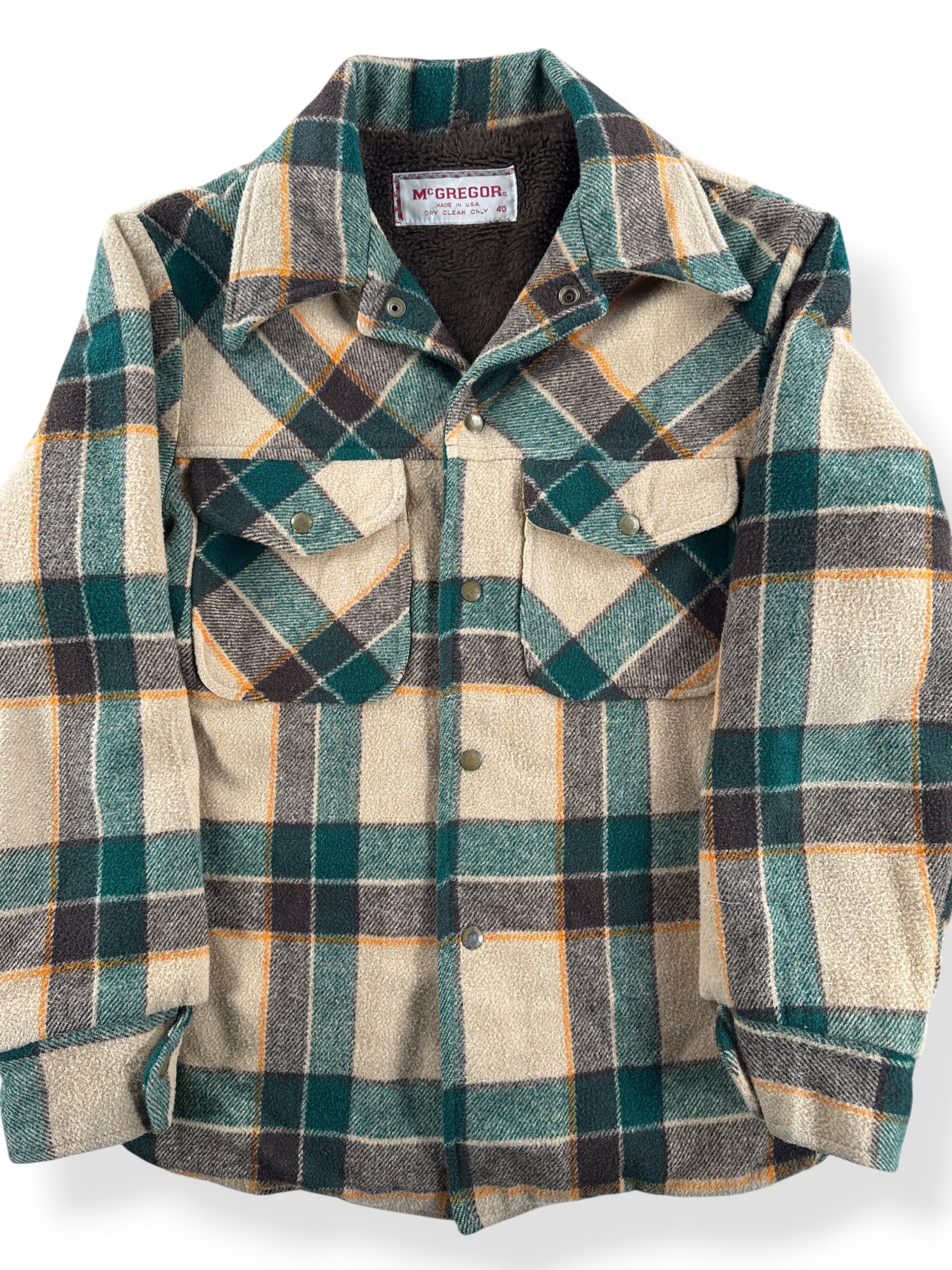 Front Close Up of Vintage McGregor Fleece Lined Plaid Jacket SZ 40