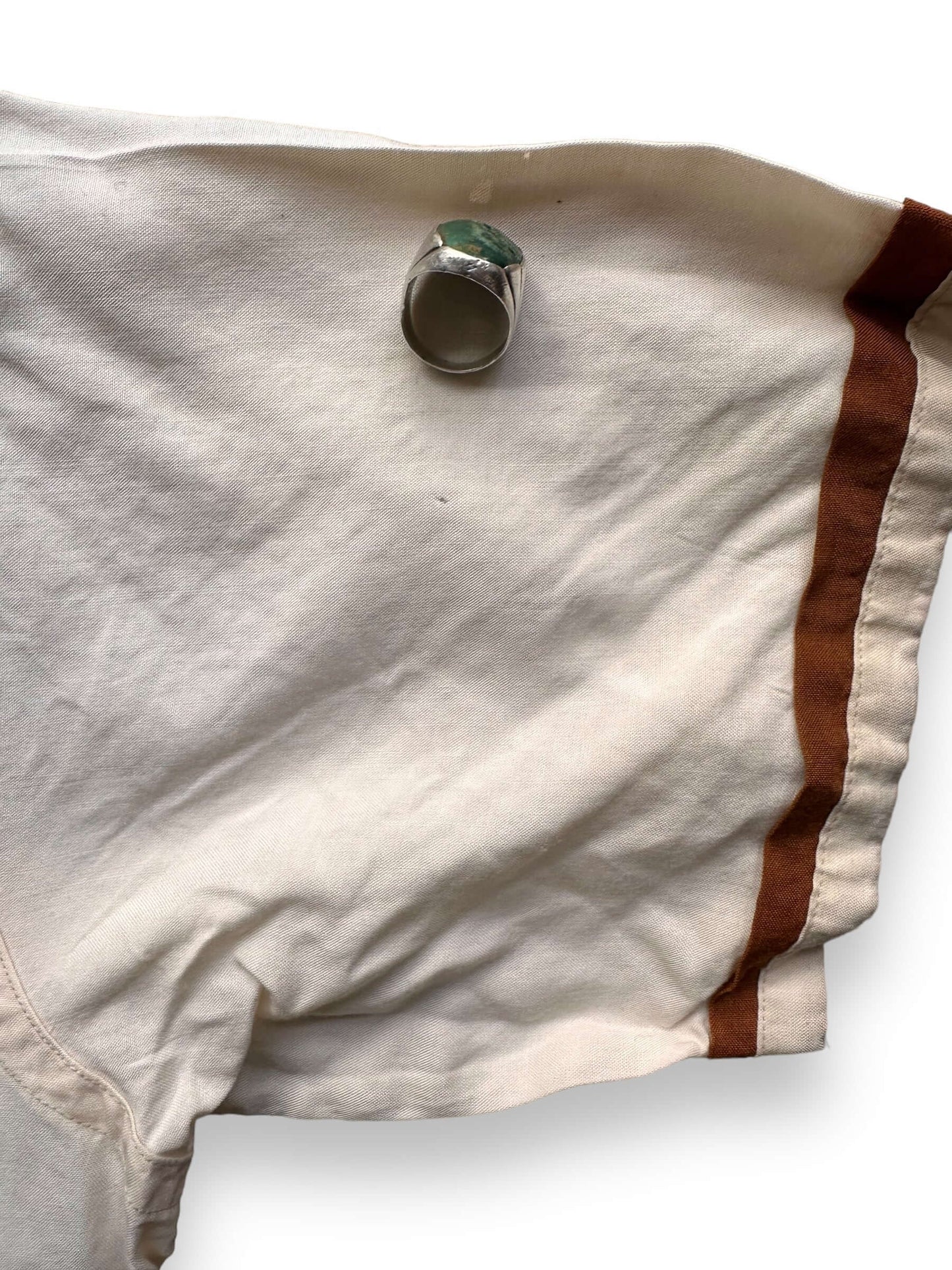 Small Hole on Left Sleeve of Vintage Palm Springs Loop Collar Swordfish Shirt SZ L | Vintage Rockabilly Shirt Seattle | Barn Owl Vintage Seattle