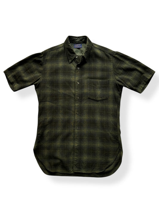 Front of 50s Green Plaid Pendleton Short Sleeve SZ M