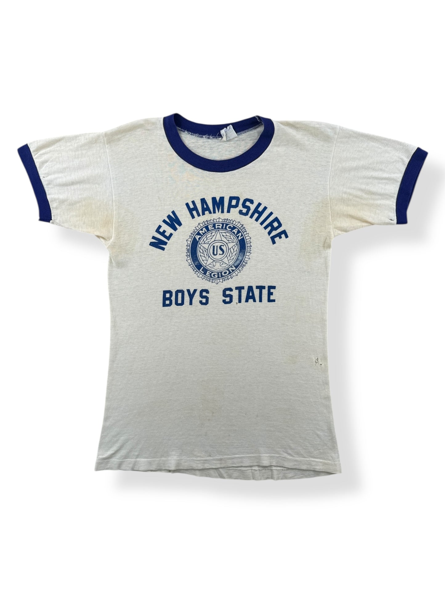 Front of Vintage American Legion New Hampshire Boys State Ringer Tee SZ S