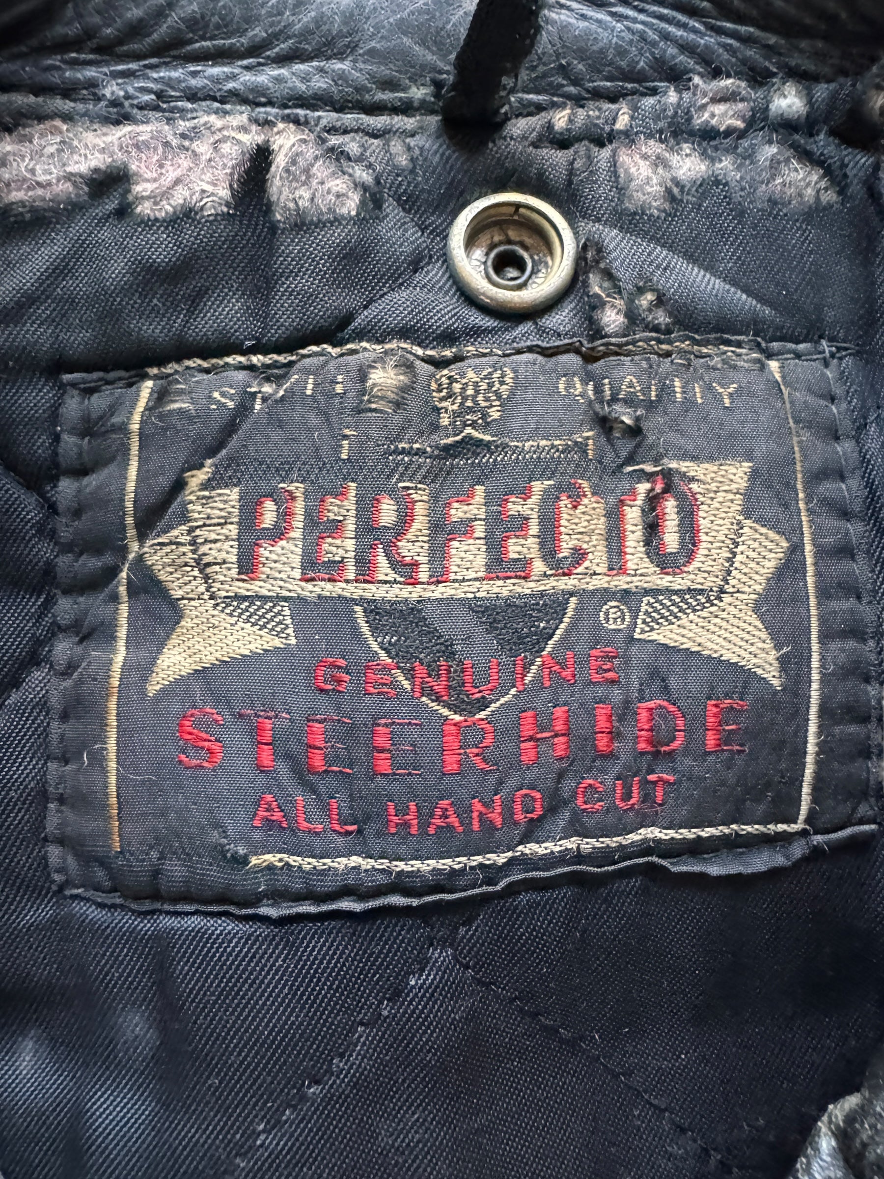 Tag on Vintage 50s Era Schott Perfecto Leather Jacket SZ 42