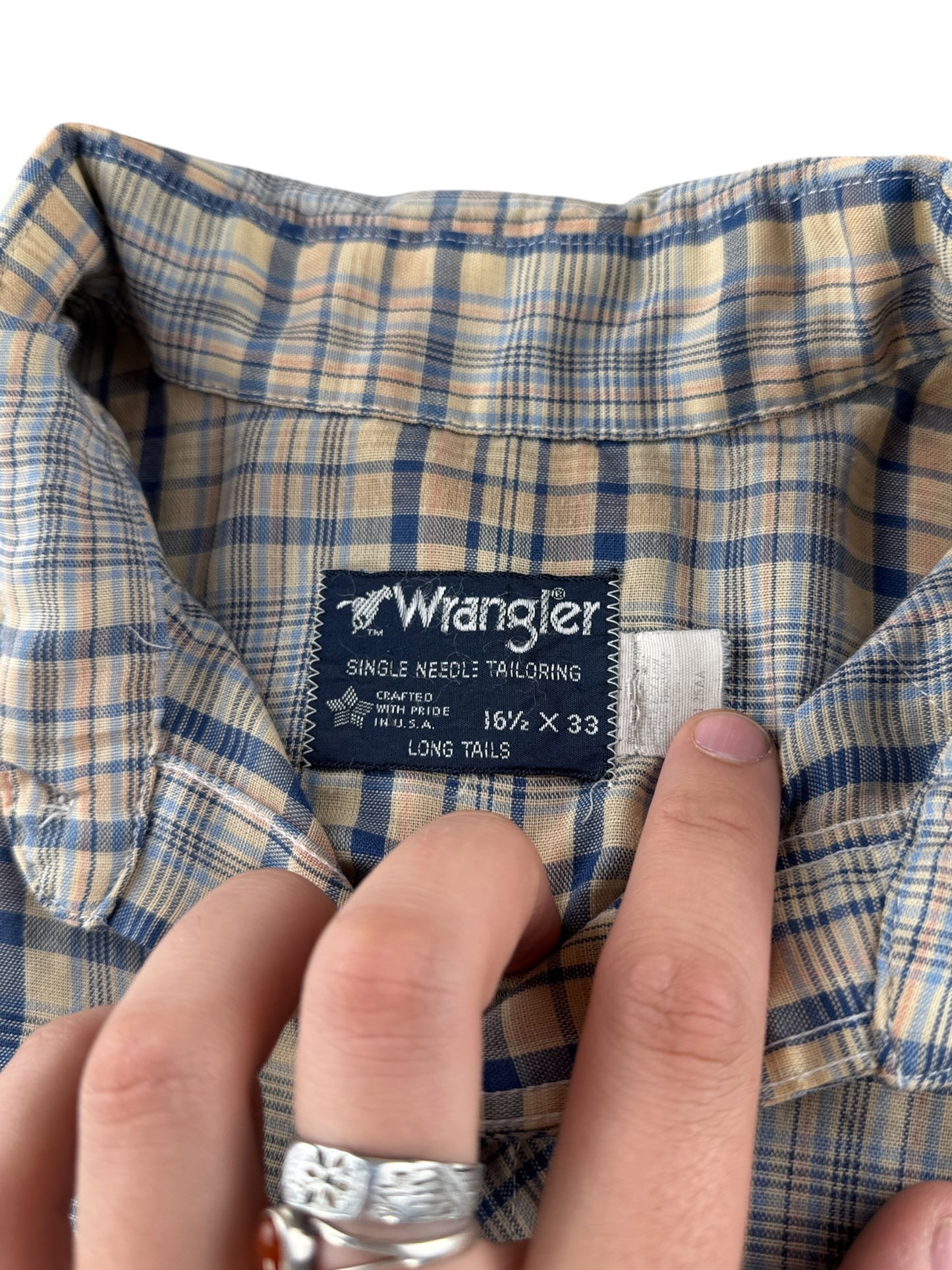 Tag on Vintage Wrangler Pearl Snap SZ 16 1/2