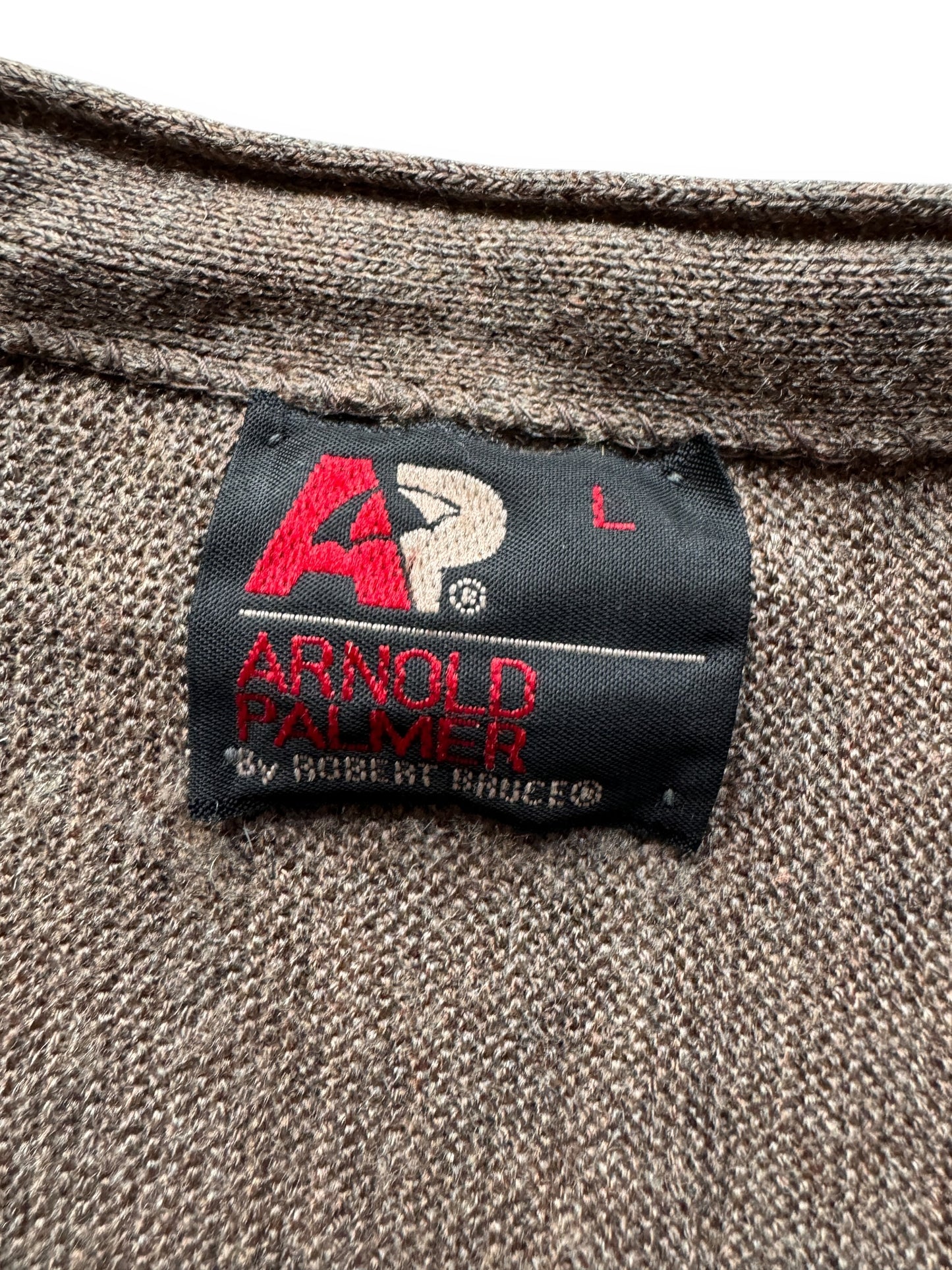 tag on Vintage Arnold Palmer Dark Brown Cardigan Sweater SZ L