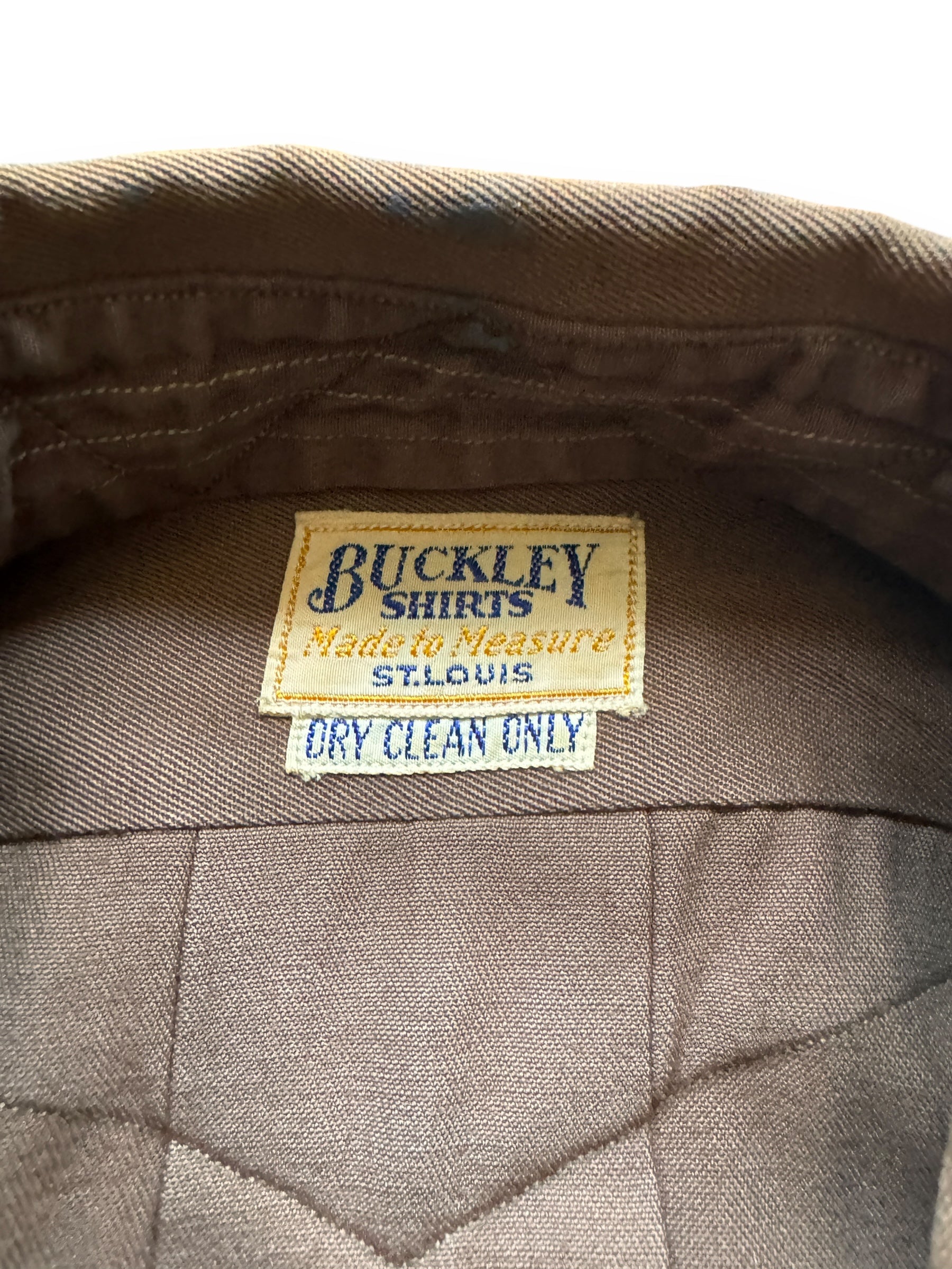 tag on Vintage Buckley Shirts Brown Gabardine Western Shirt SZ M