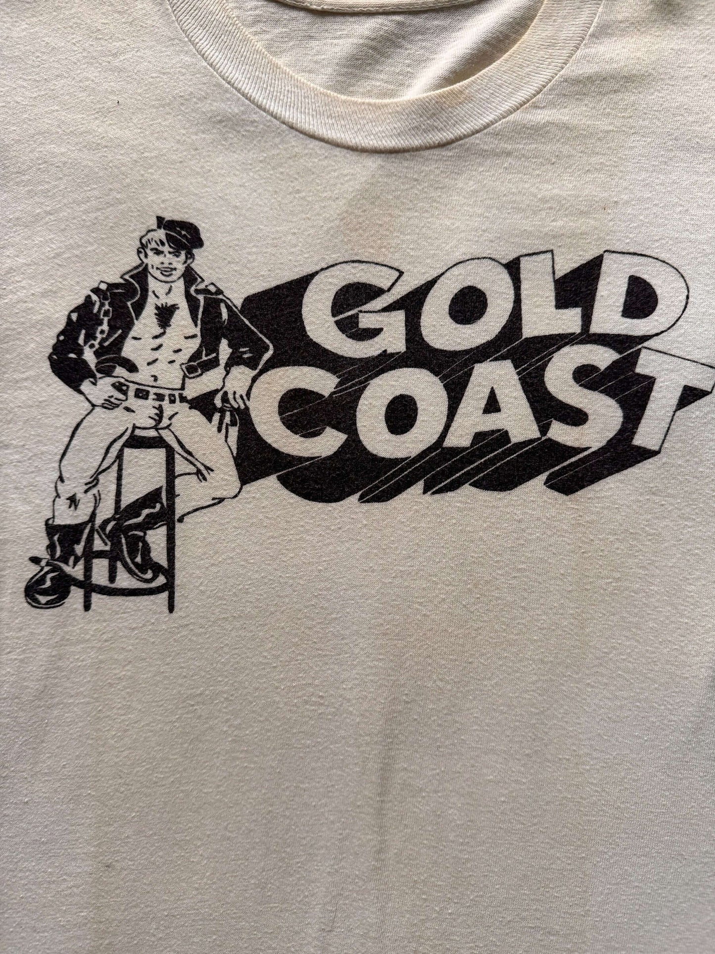 front graphic of Vintage Gold Coast Chicago Gay Leather Bar Tee SZ XS