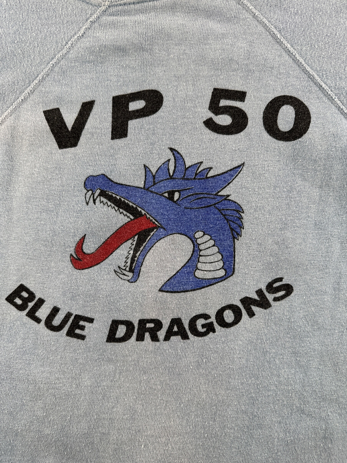 Front graphic on Vintage 70s VP 50 Blue Dragons Crewneck SZ L (Fits S)