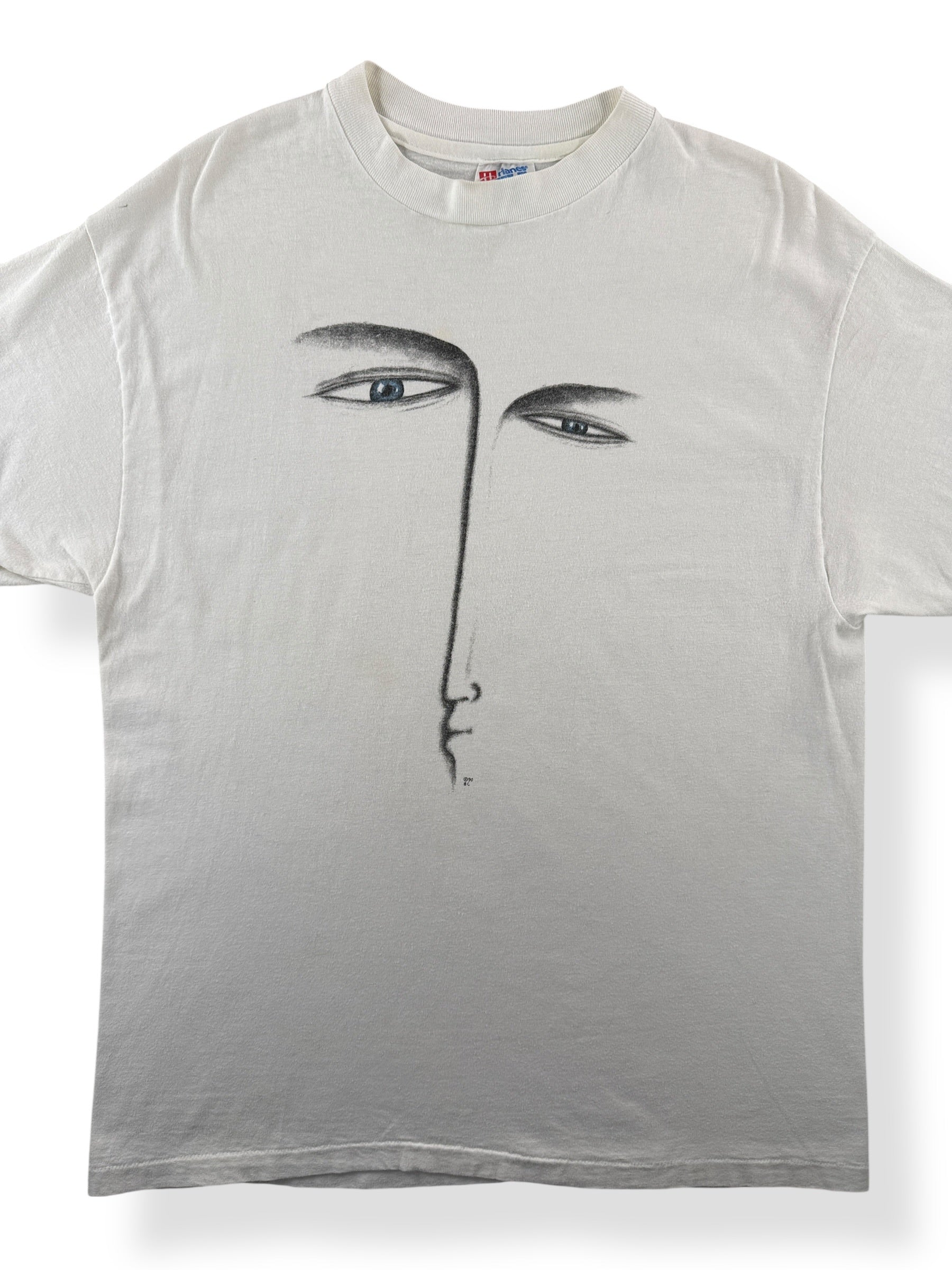 Front Close Up of Vintage Face Art Tee SZ L