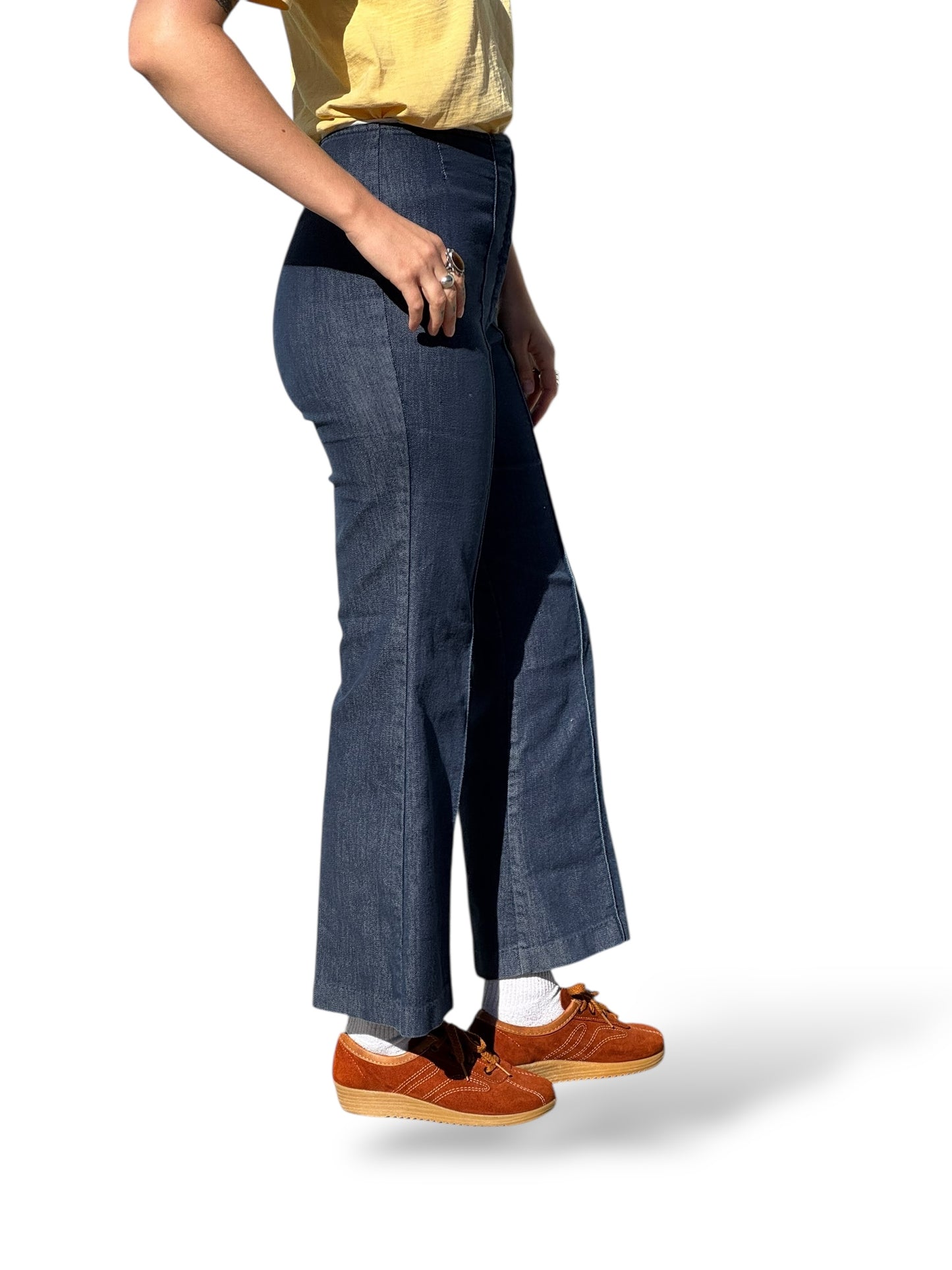 On Body Side of Vintage 50s Glenbrook Flared Jeans W26