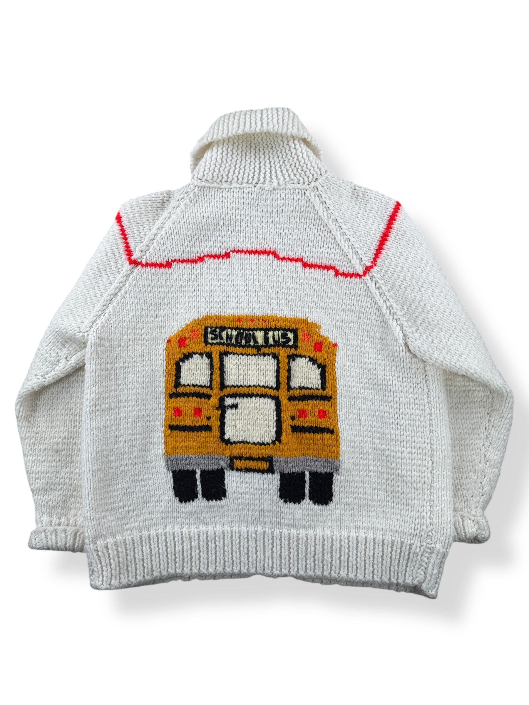 Back of Vintage School Bus Cowichan Style Sweater SZ L