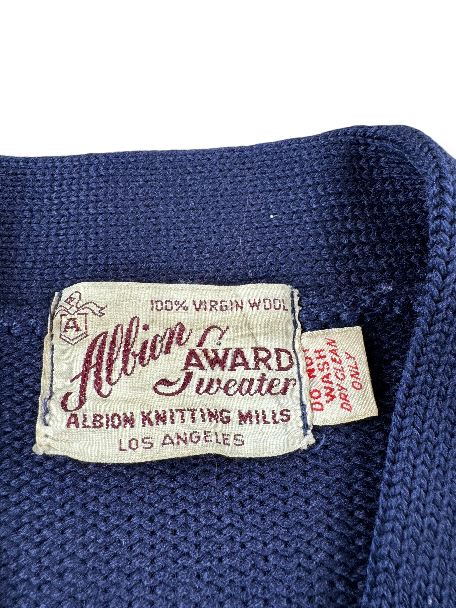 Tag on Vintage Albion Knitting Mills Varsity Sweater SZ S