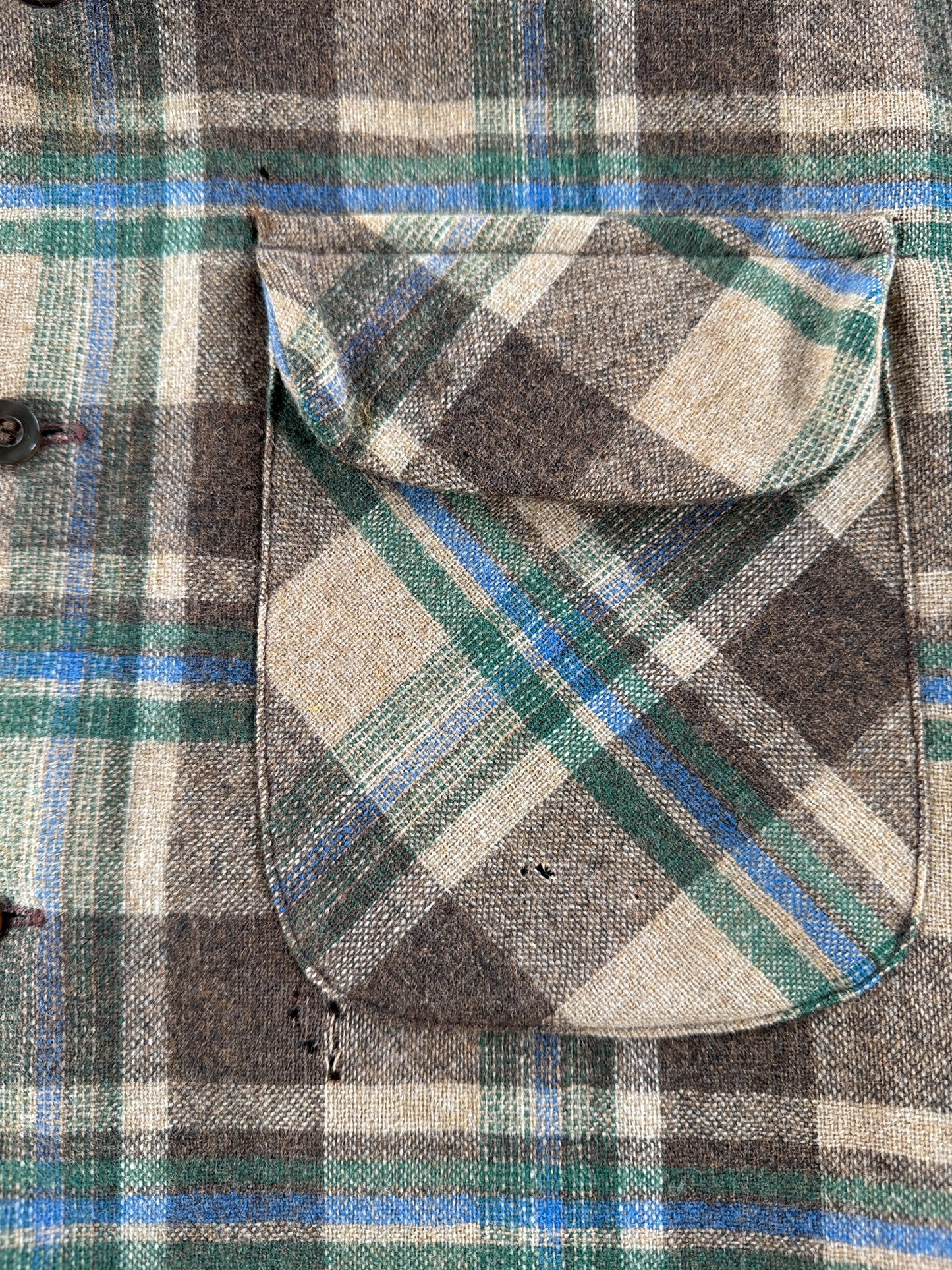 Pocket on Vintage Brown & Green Pendleton Board Shirt SZ L - AS IS