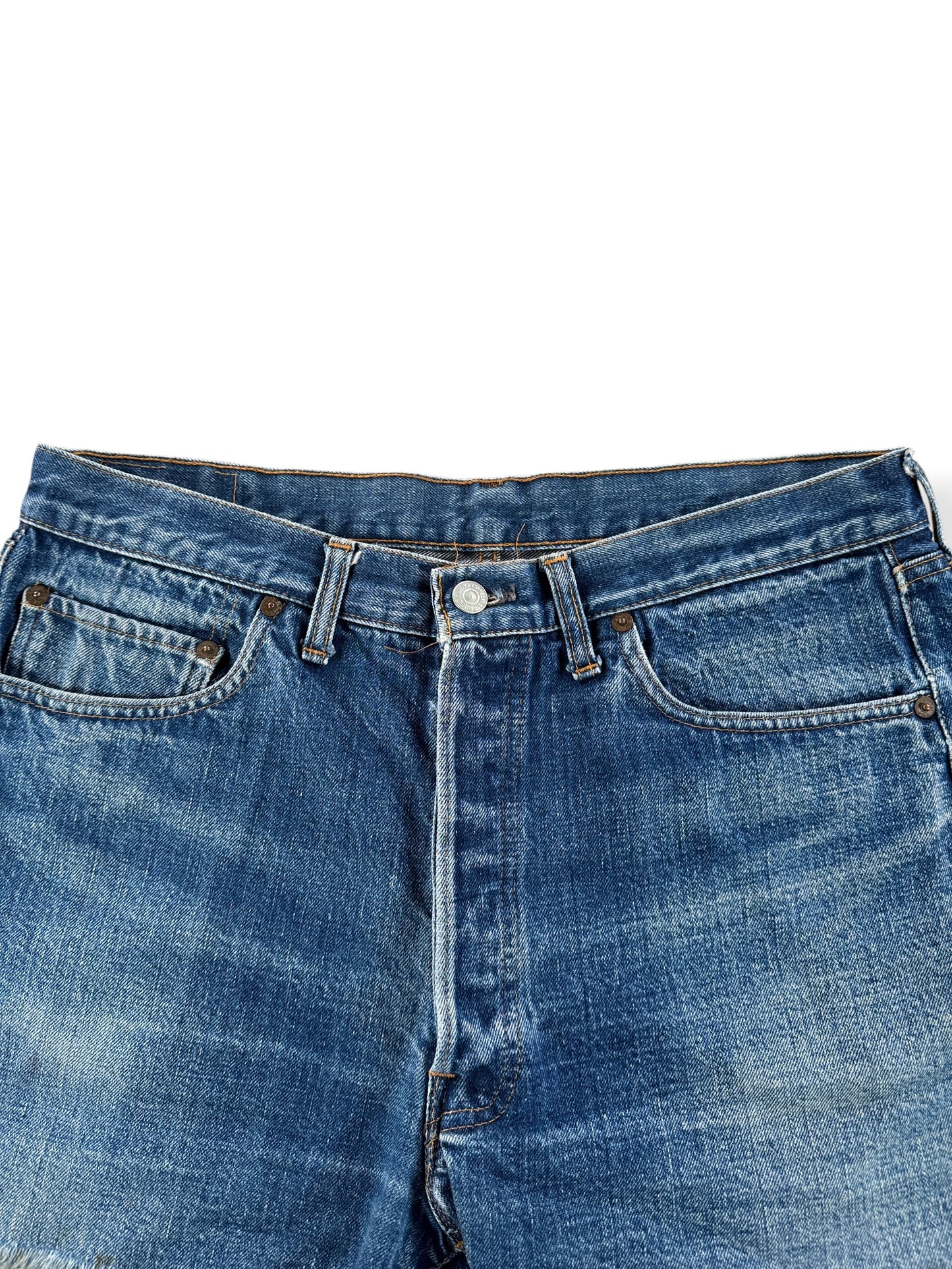 Front Close Up of Vintage Big E Levis Cut Offs W36" (Fits W33")