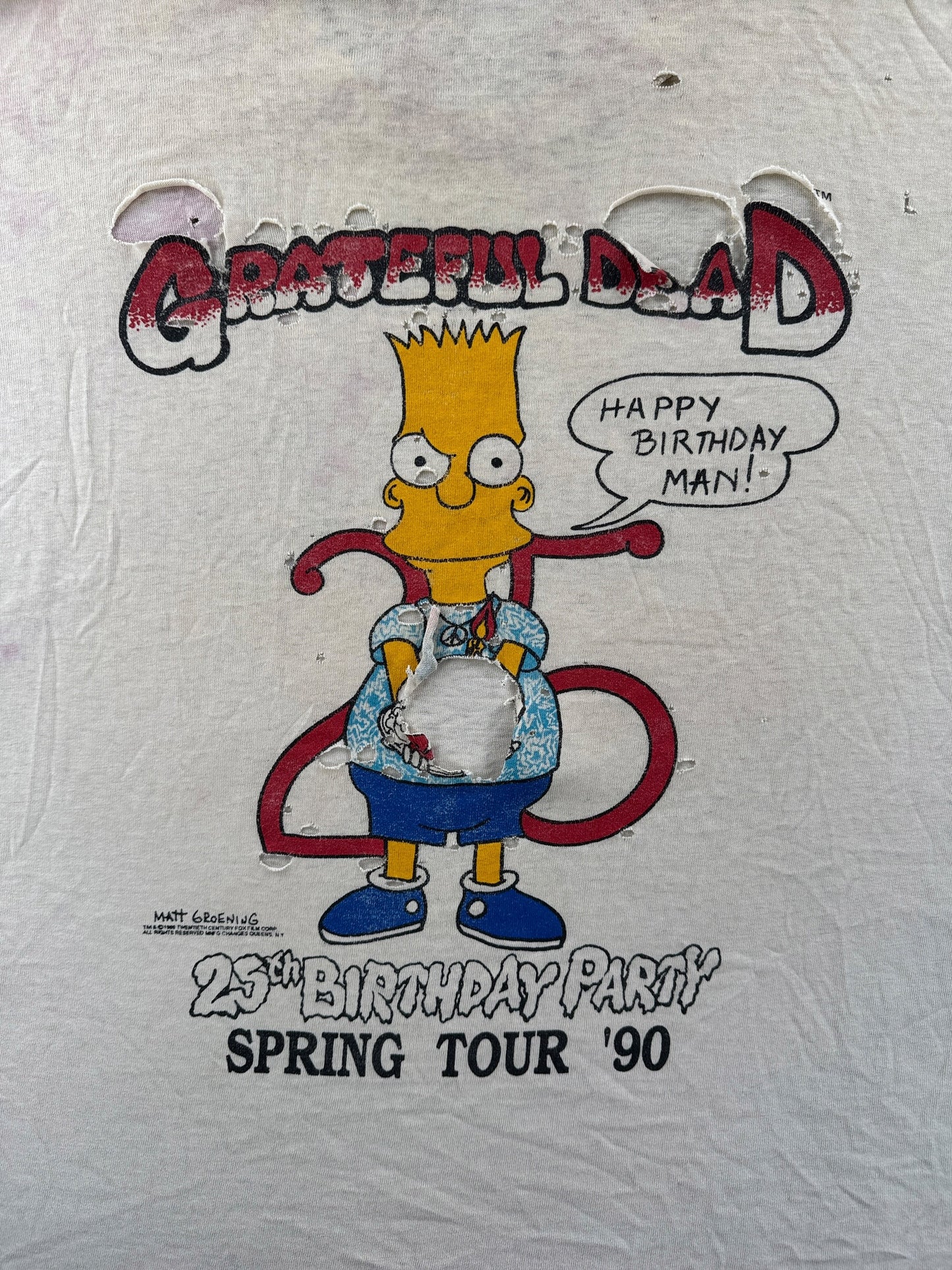 Back graphic on Vintage '90 Spring Tour Grateful Dead Bart Simpson Thrasher Tee SZ XL
