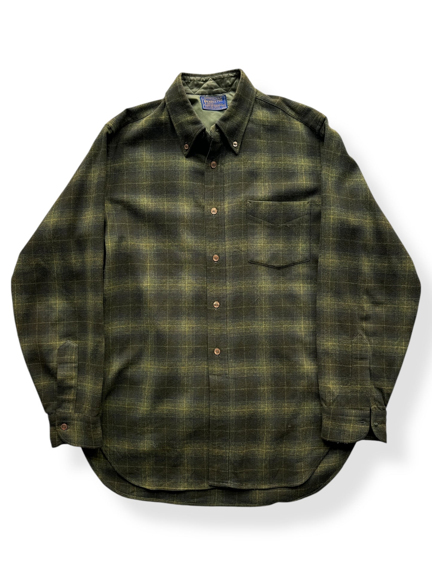 Front of 50s Era Green Plaid Pendleton Flannel SZ M