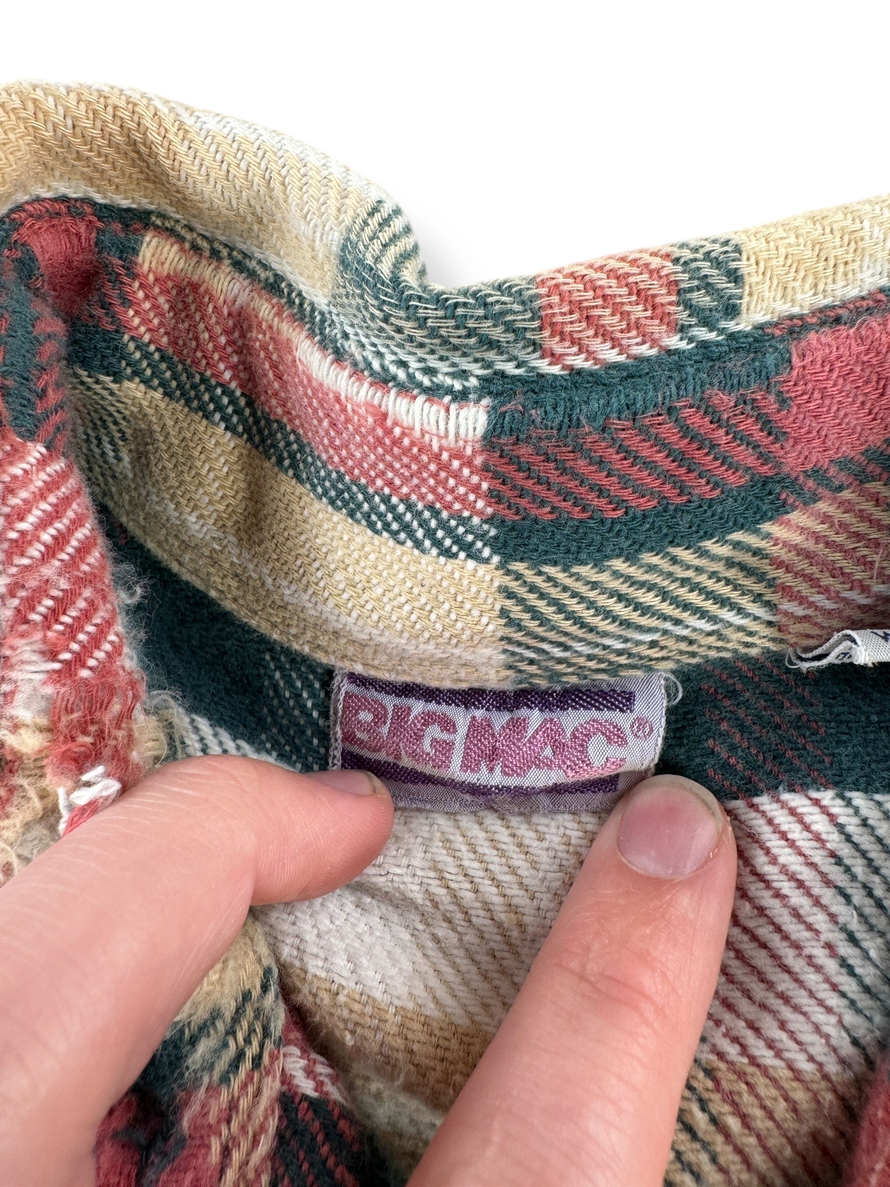 Tag on Vintage 80s Big Mac Green & Salmon Cotton Flannel SZ L