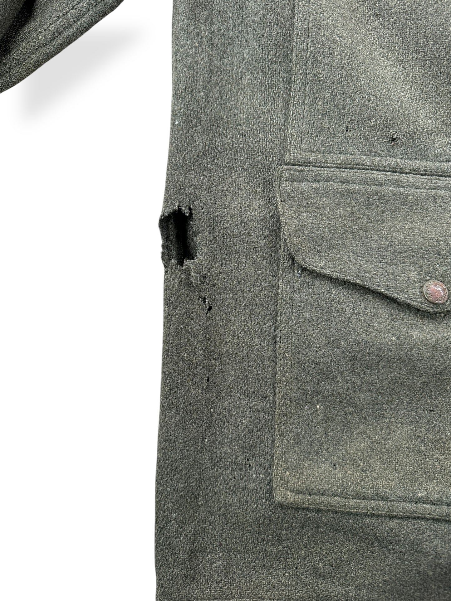 Holes on Vintage Filson Wool/Nylon Blend Jacket SZ L AS IS