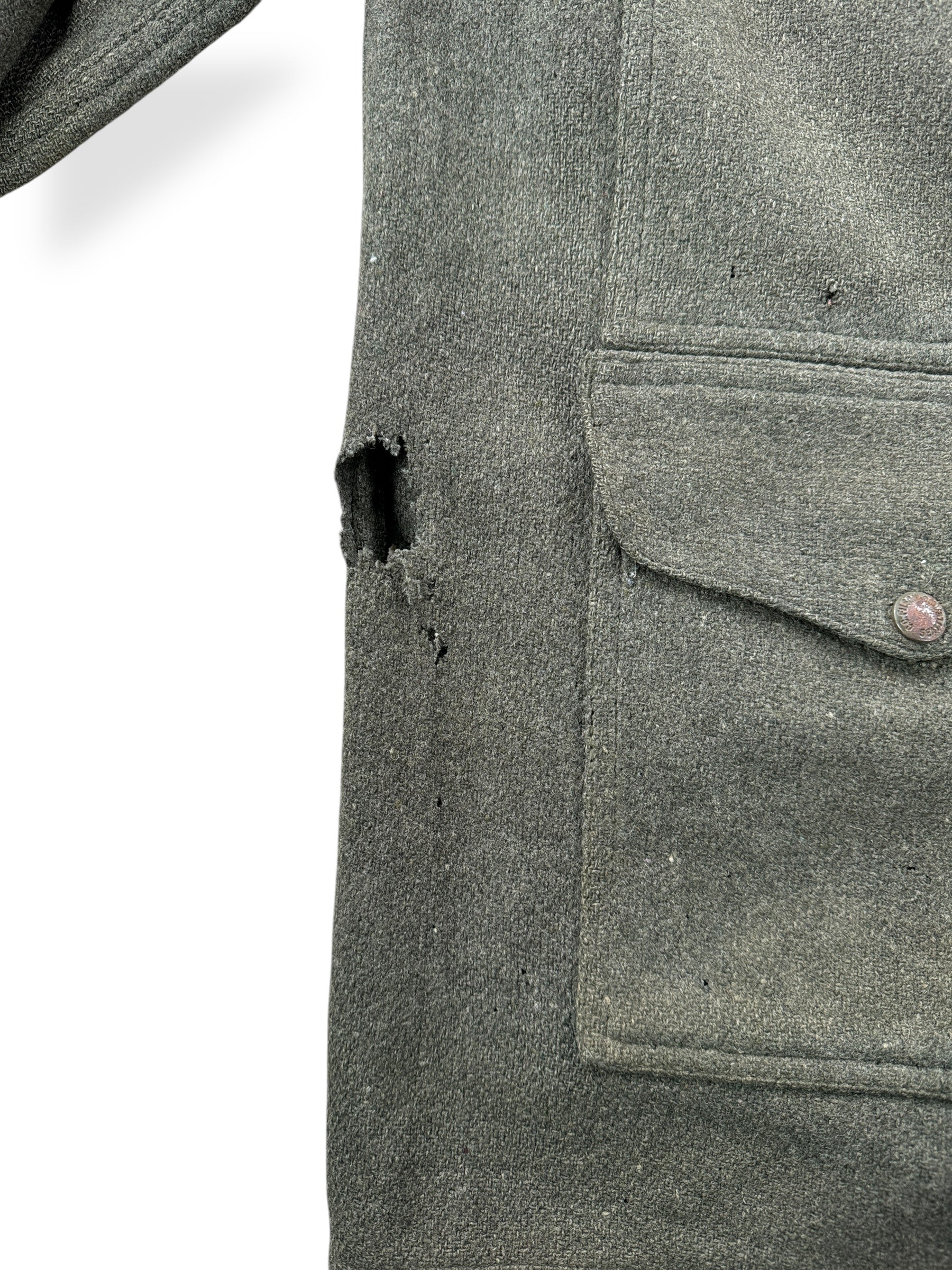 Holes on Vintage Filson Wool/Nylon Blend Jacket SZ L AS IS