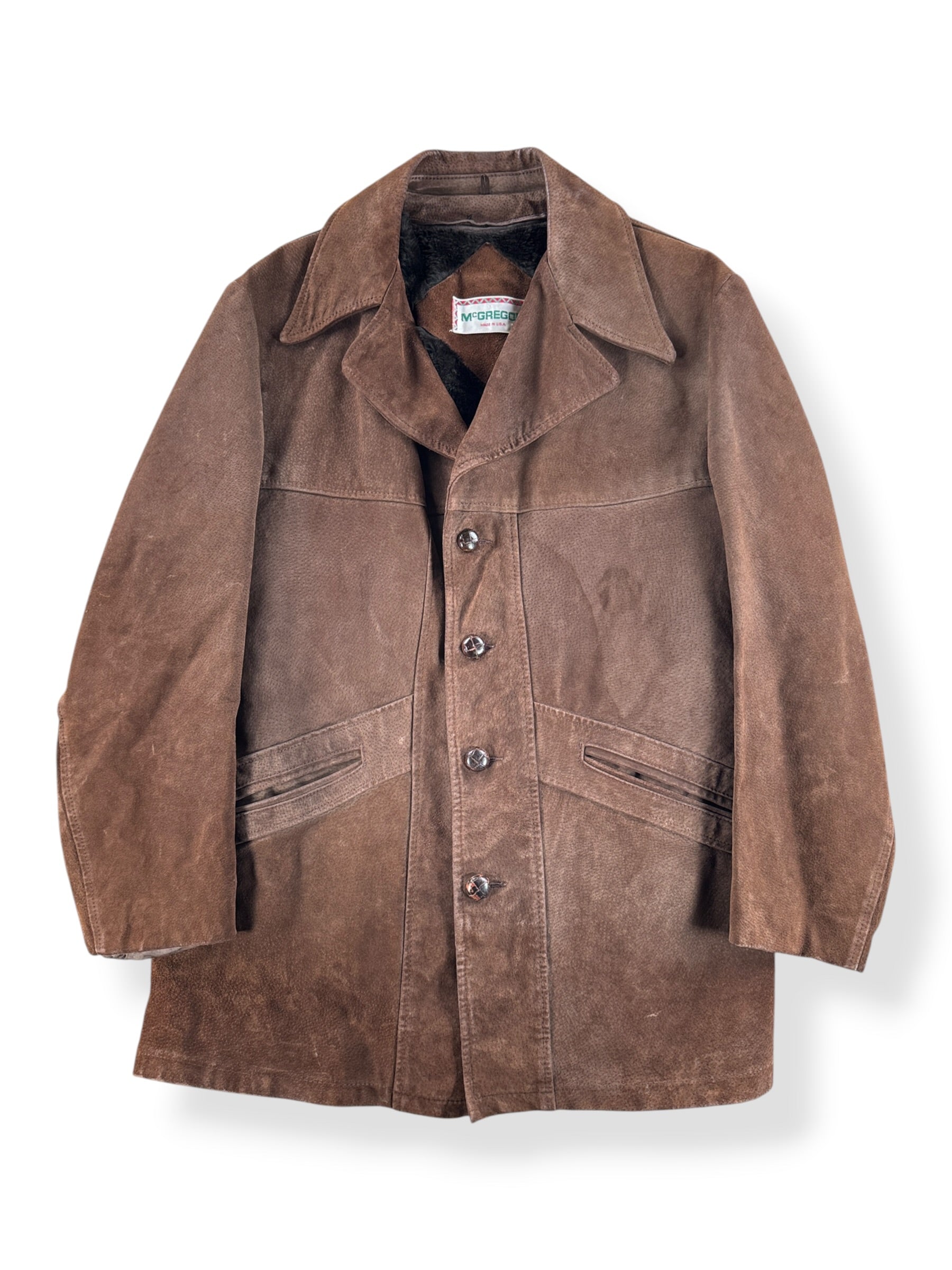 Front of Vintage 70s Mcgregor Suede Lined Coat SZ 46