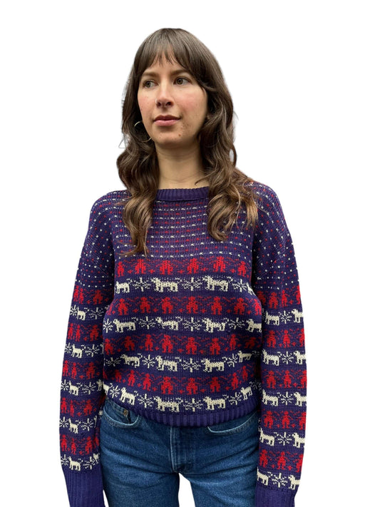 Front model view of 1950s Novelty Animal Sweater M