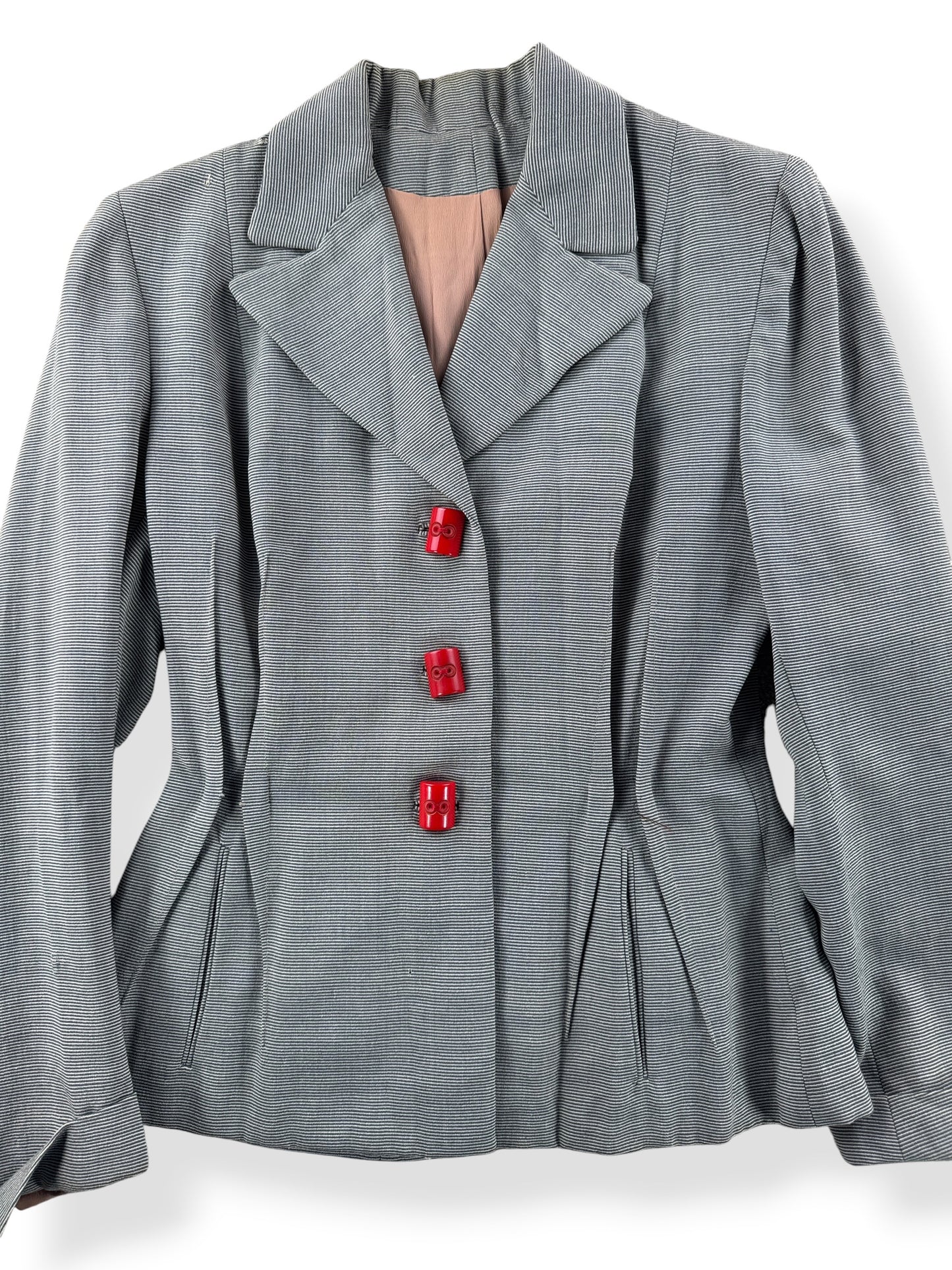 Close-up of Vintage Red Bakelite Button Blazer SZ S - AS IS