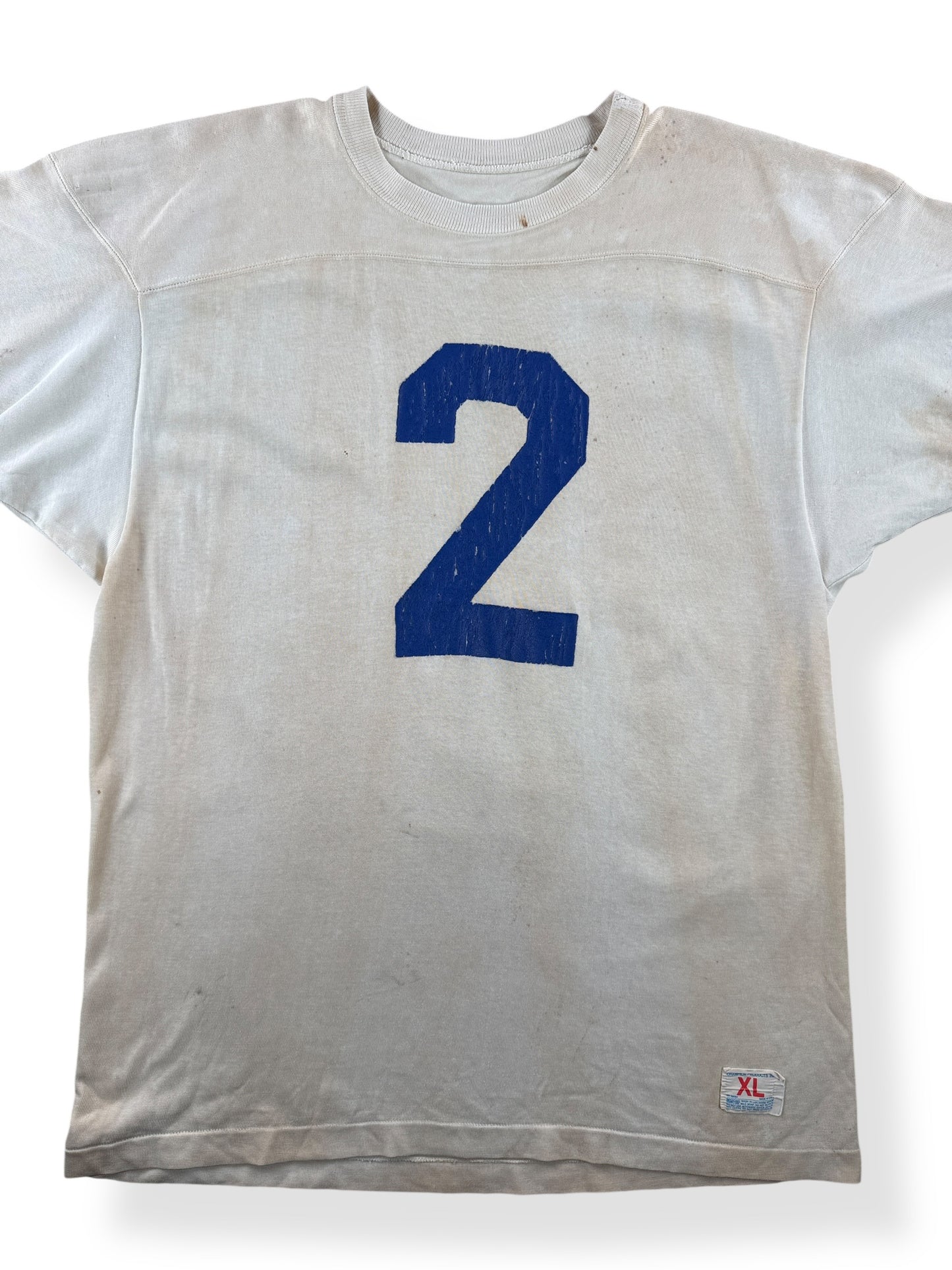 Front Close Up of Vintage Champion Durene "2" Jersey SZ XL