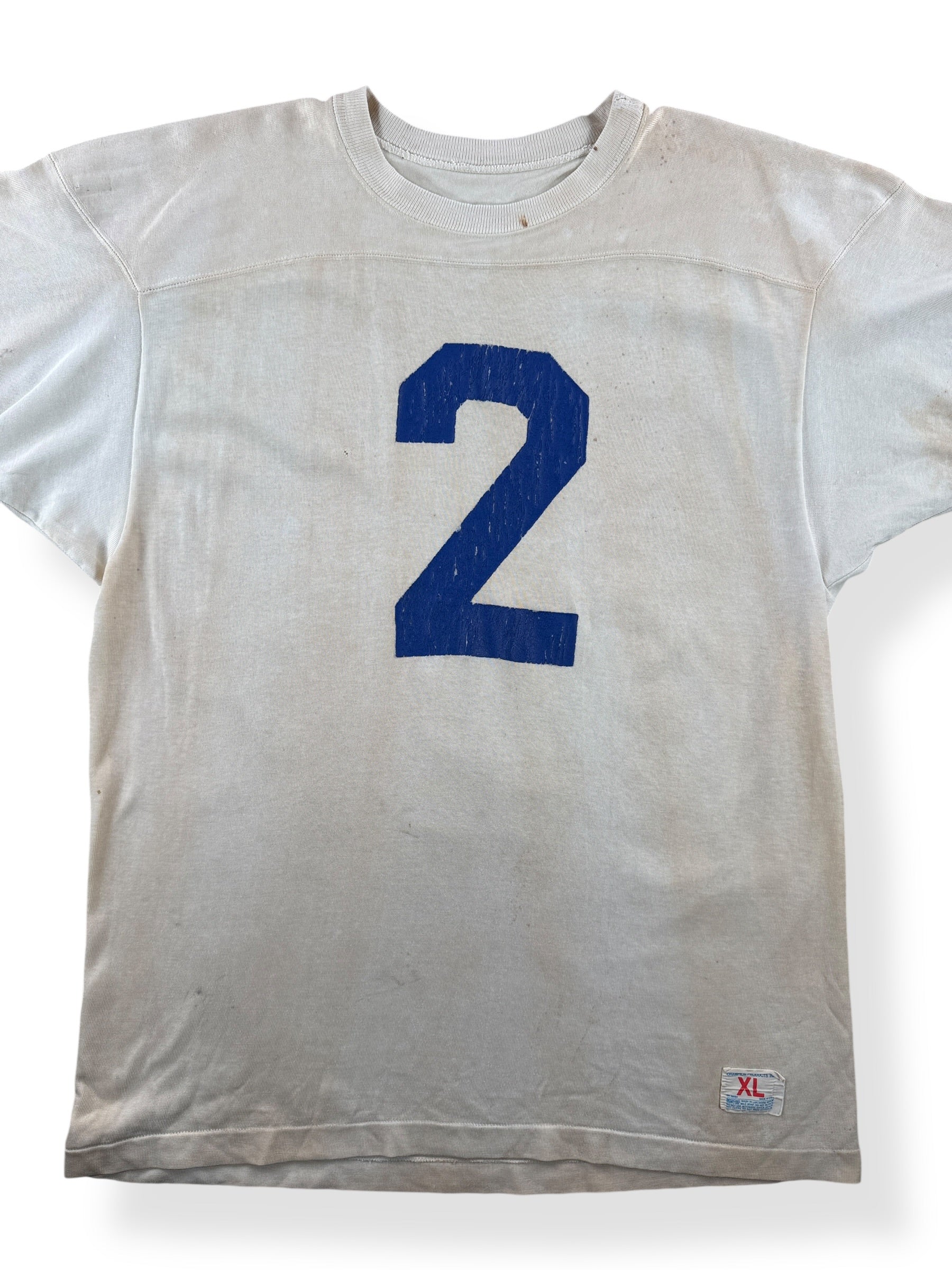 Front Close Up of Vintage Champion Durene "2" Jersey SZ XL