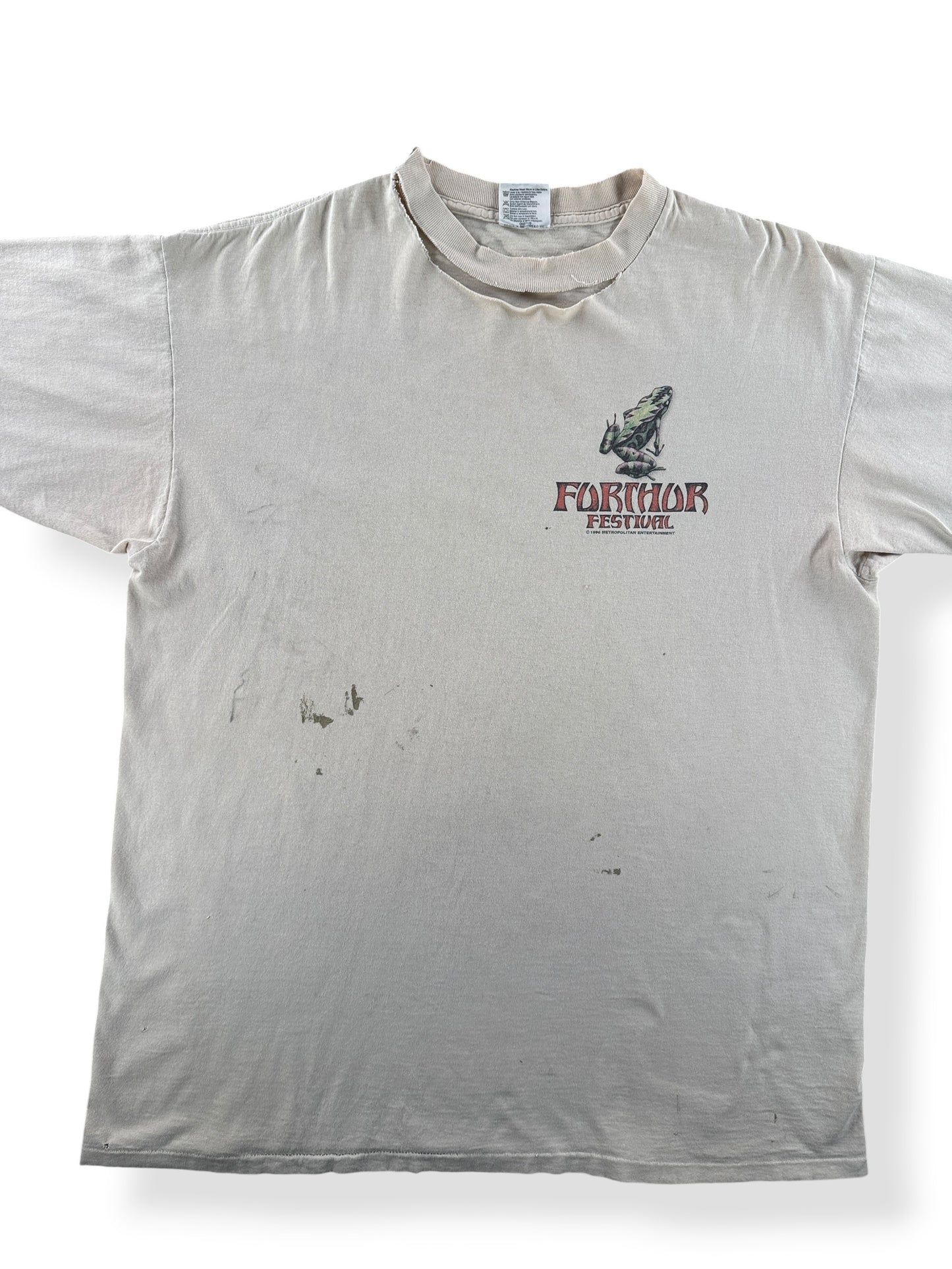 Front Close Up of Vintage Distressed 1996 Further Festival Tee SZ XL