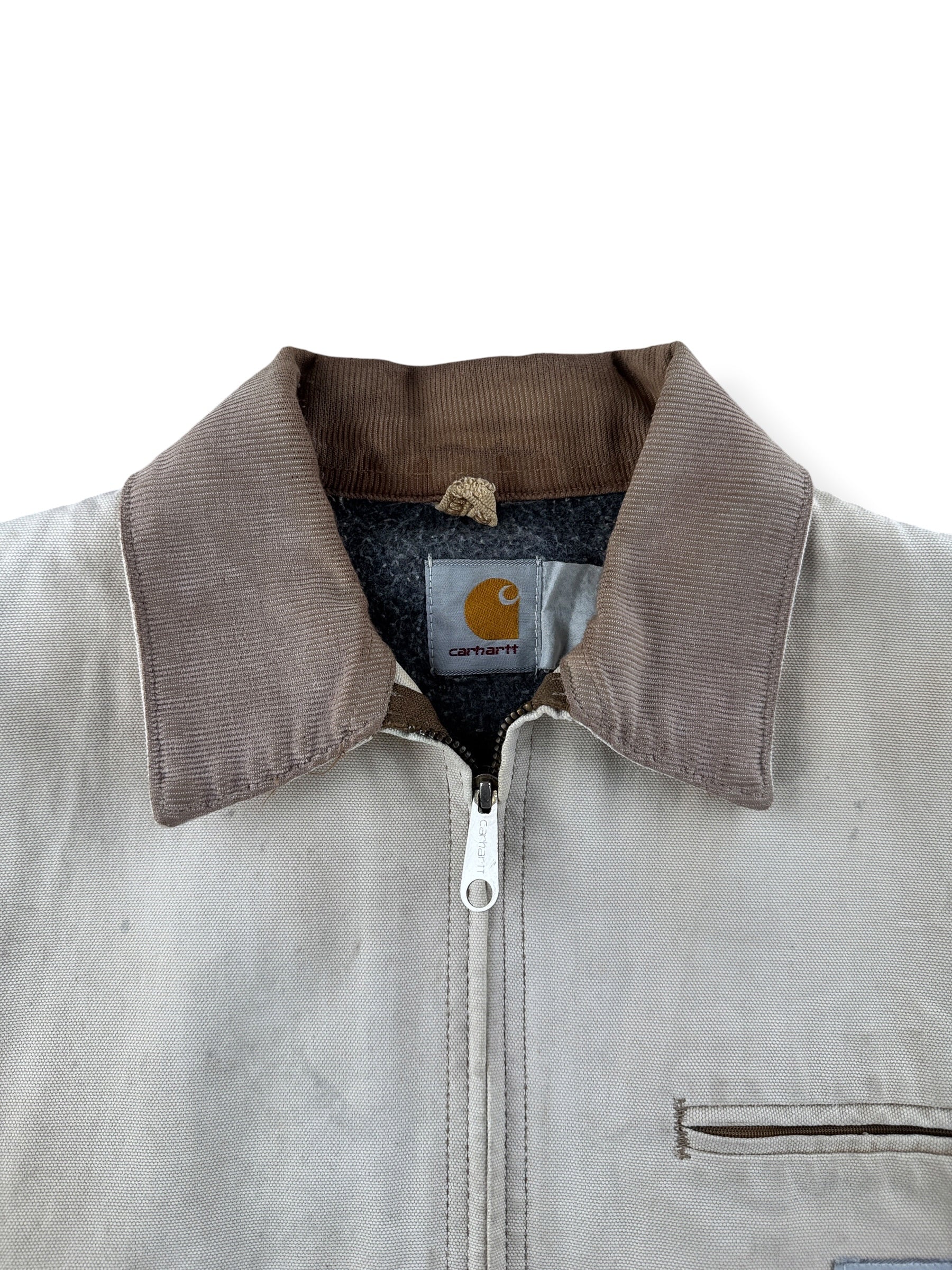 Collar on Vintage 90’s Carhartt Faded Tan Detroit Jacket SZ XL